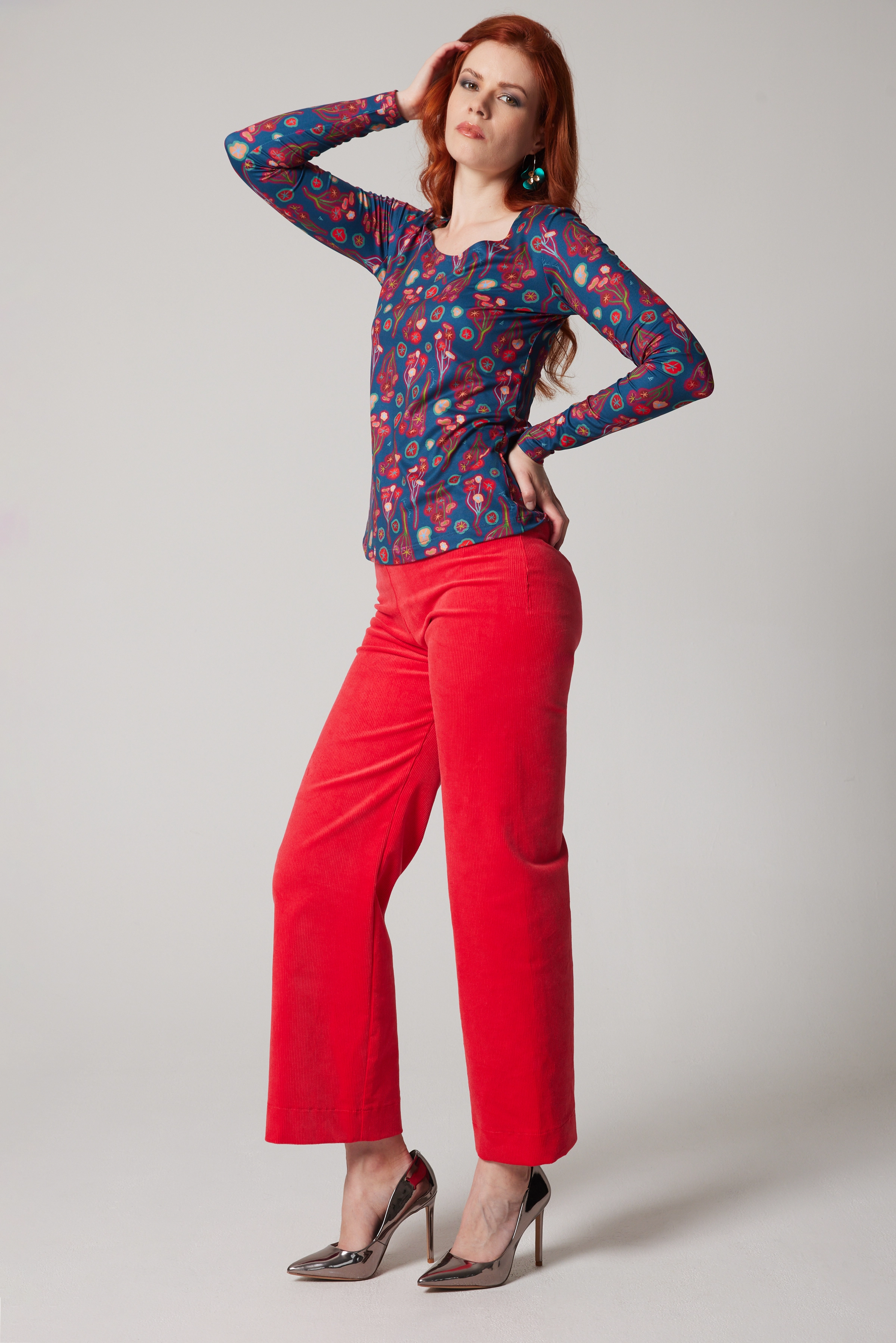 High-Rise Corduroy Straight Leg Pants - Vermillion