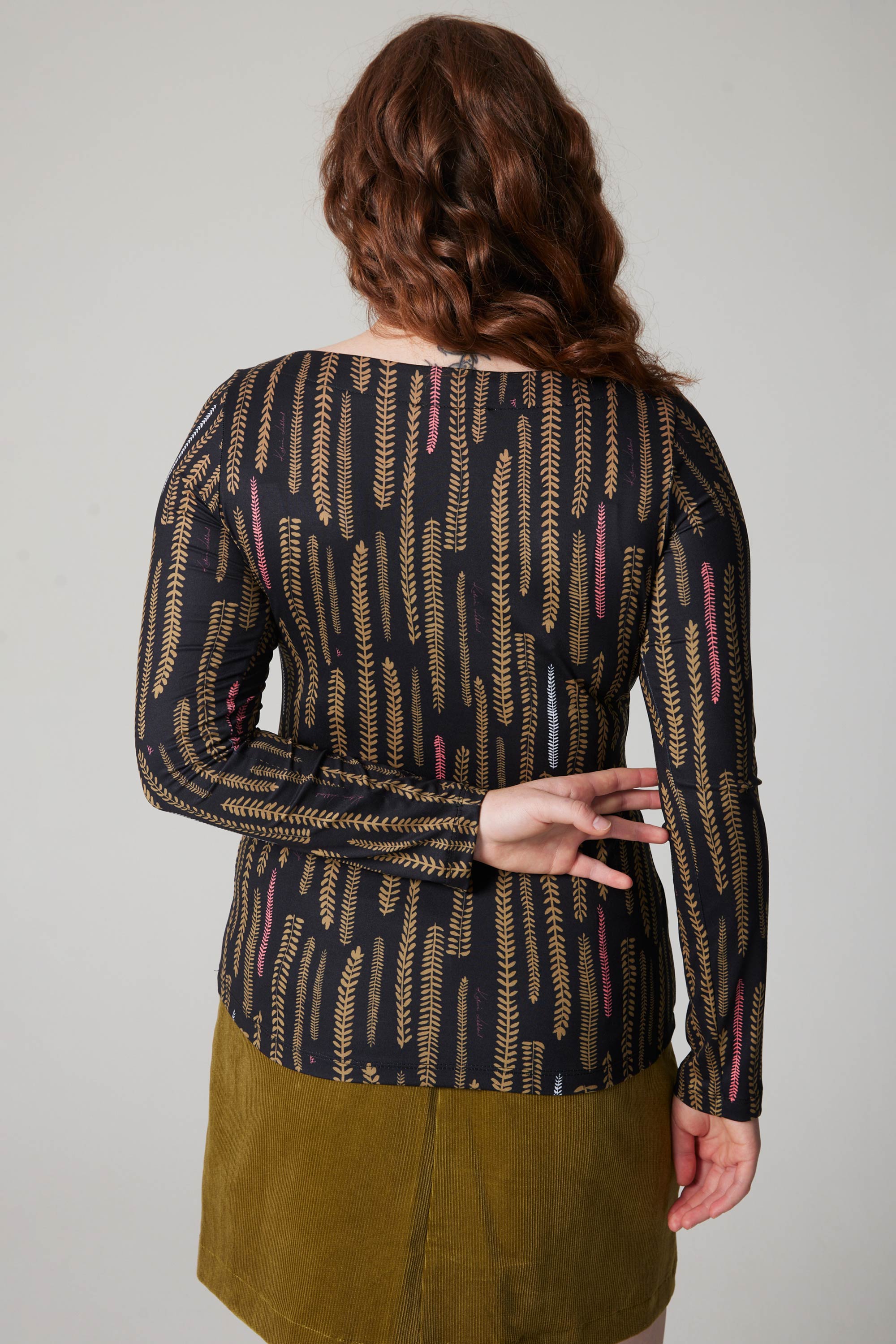 Boat Neck Long Sleeve Top - Twig Gold