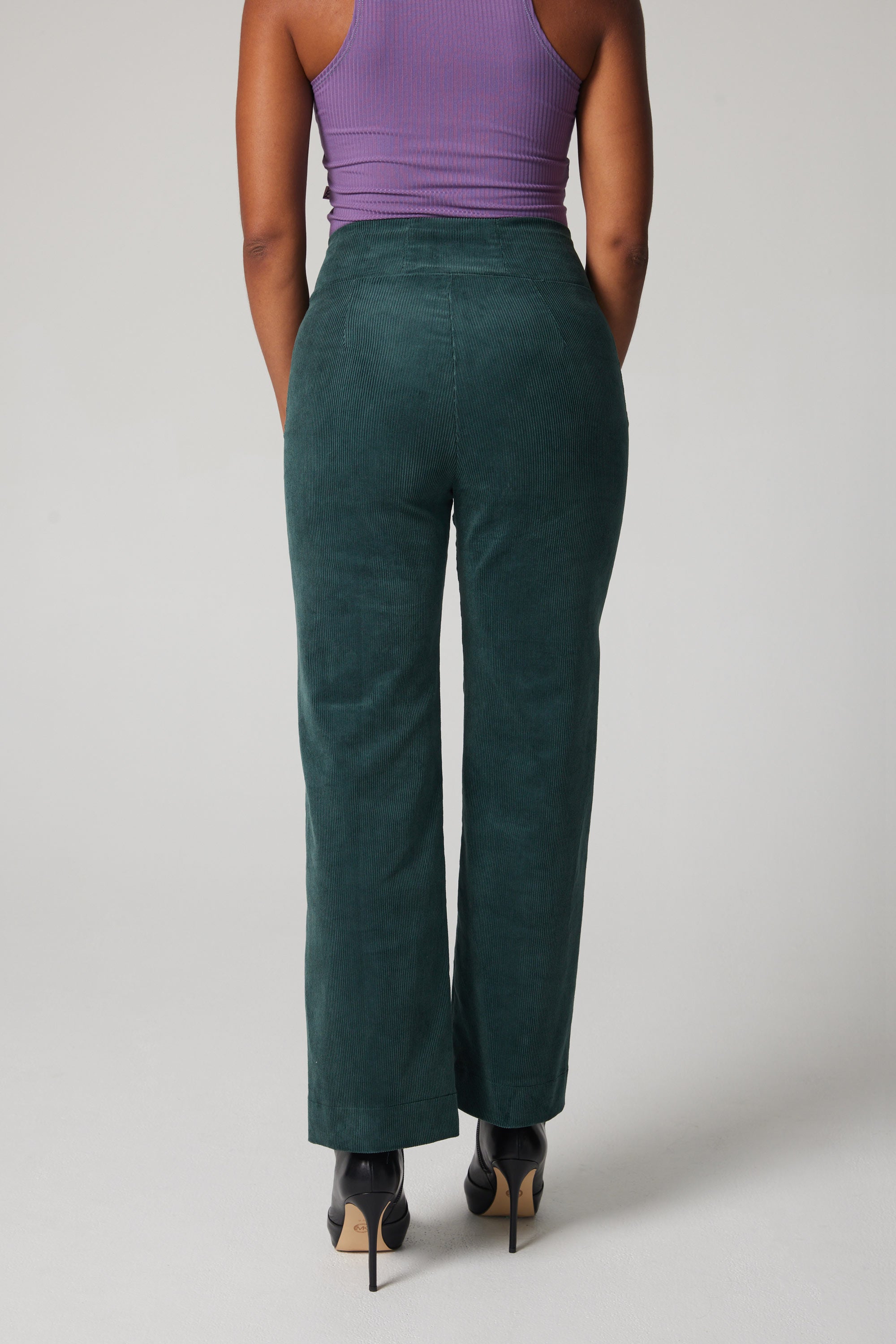 High-Rise Corduroy Straight Leg Pants - Green