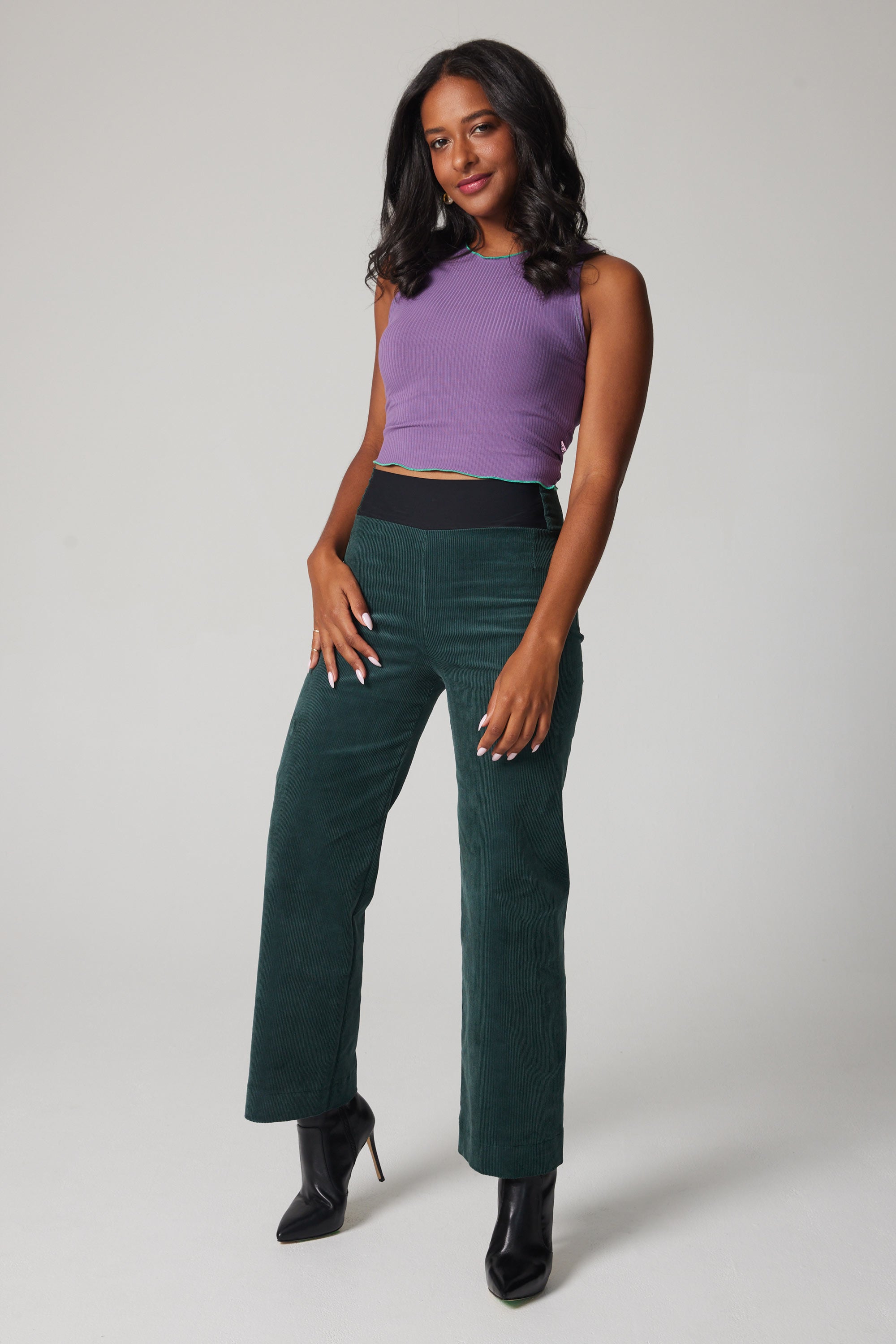 High-Rise Corduroy Straight Leg Pants - Green