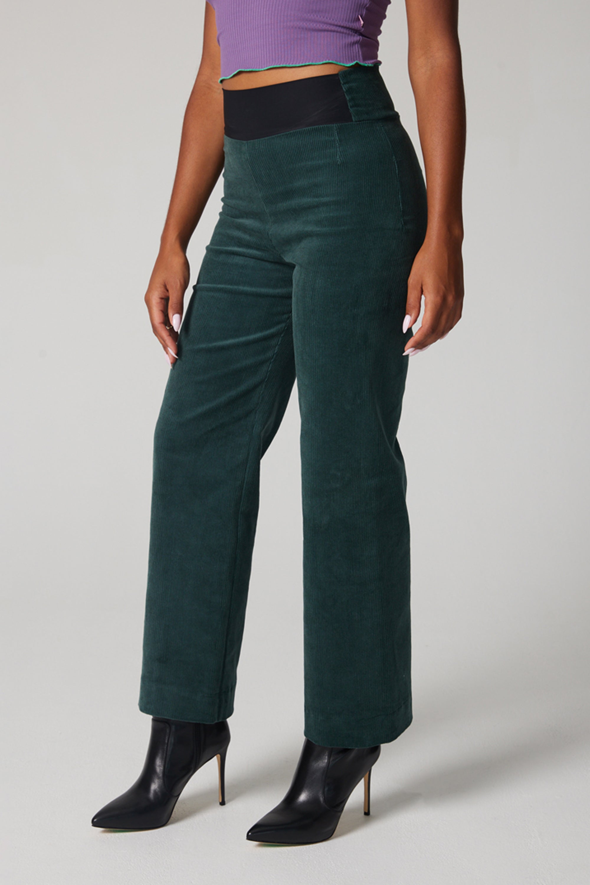High-Rise Corduroy Straight Leg Pants - Green