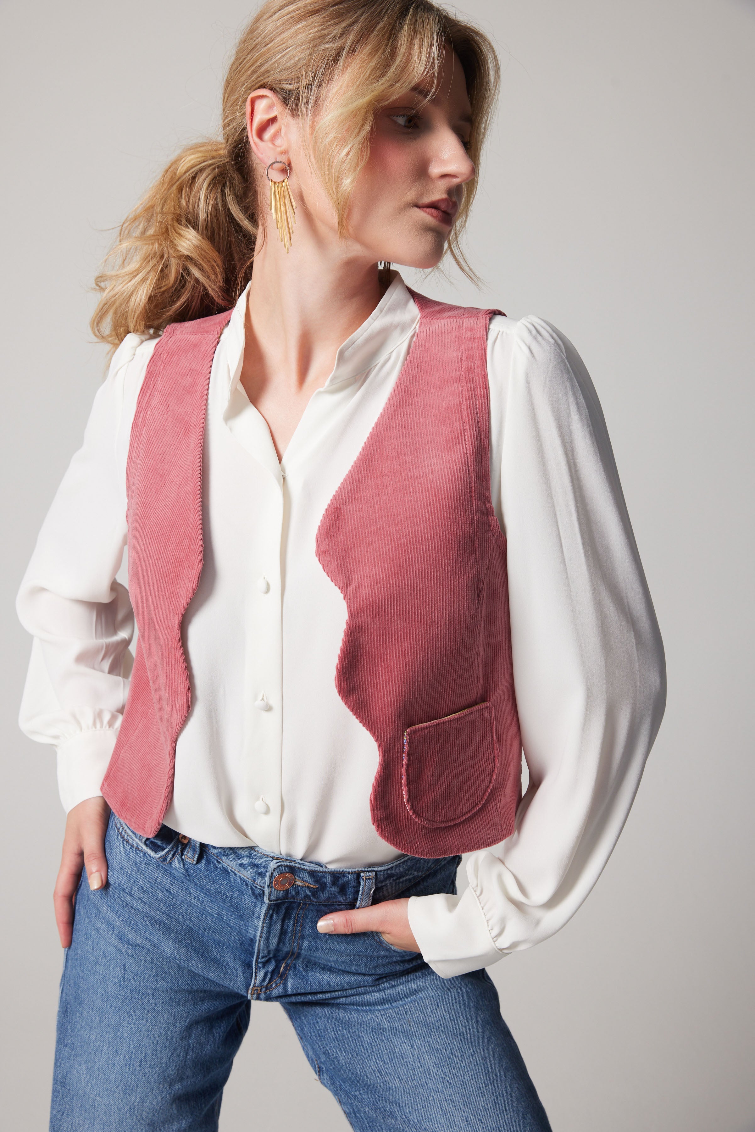Corduroy scalloped Vest - Pink