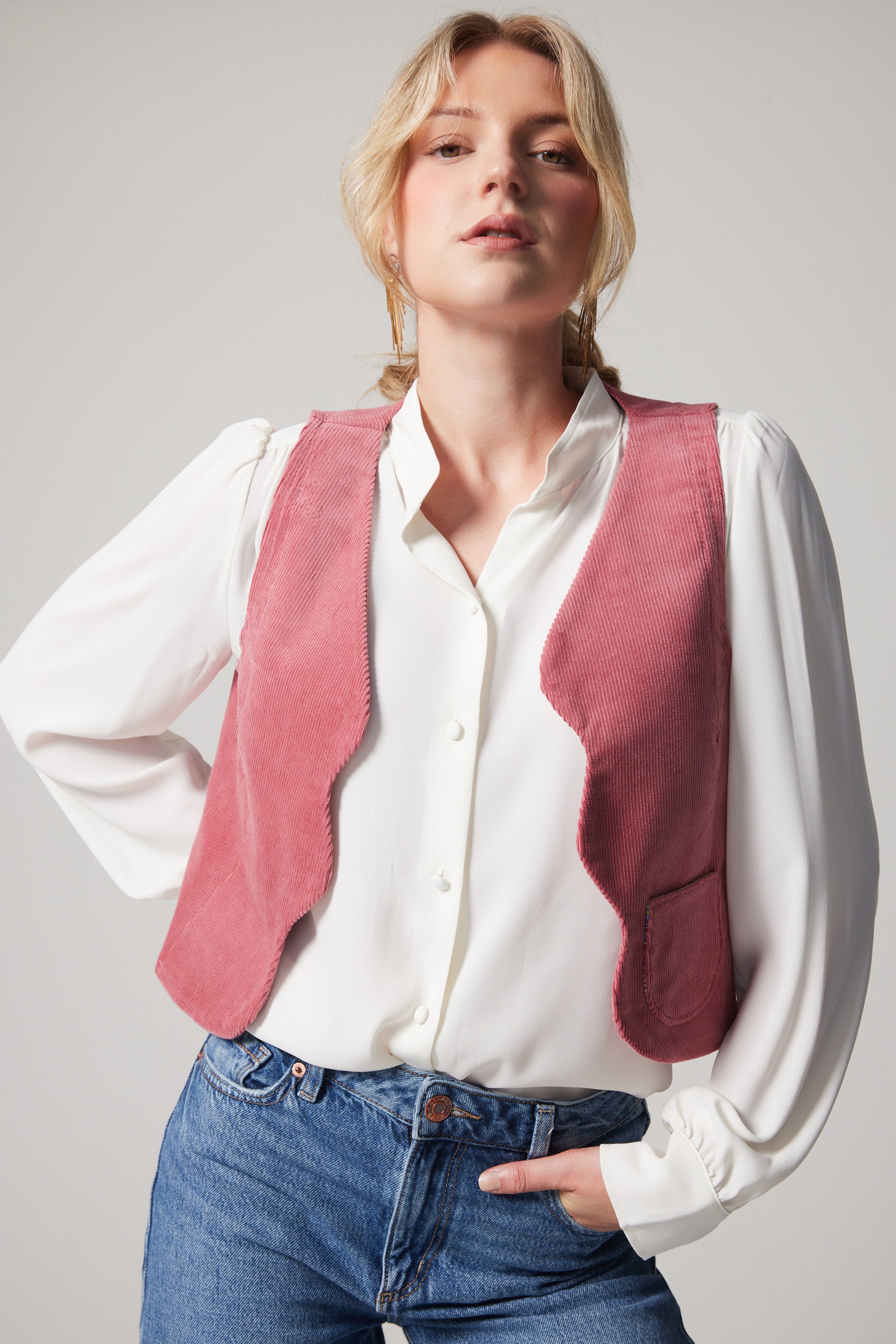 Corduroy scalloped Vest - Pink