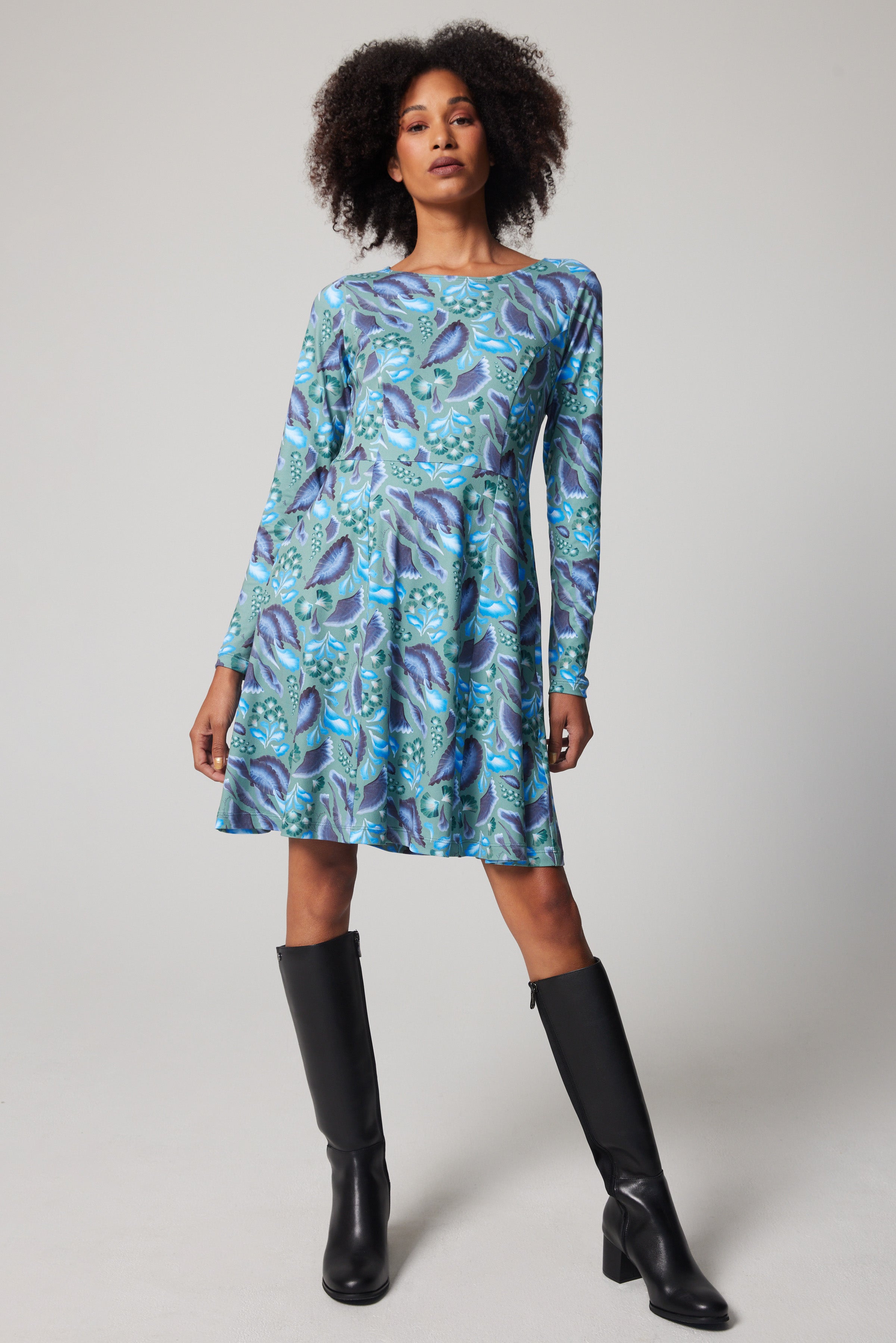 Robe ajustée et évasée à manches longues – Ginkgo