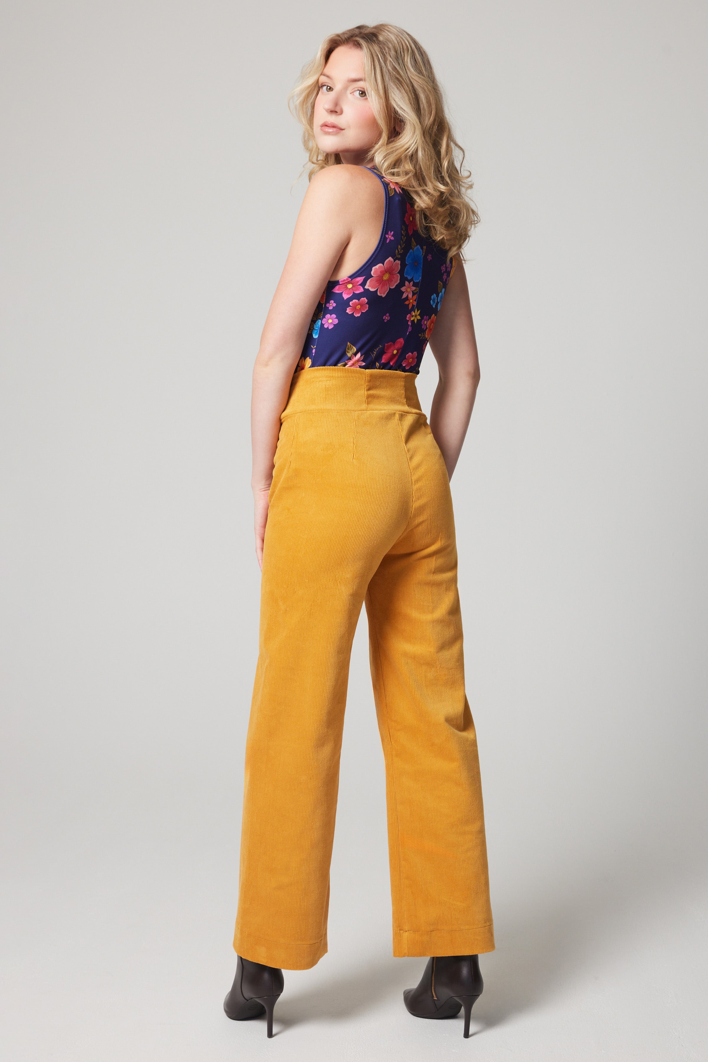 High-Rise Corduroy Straight Leg Pants - Ochre