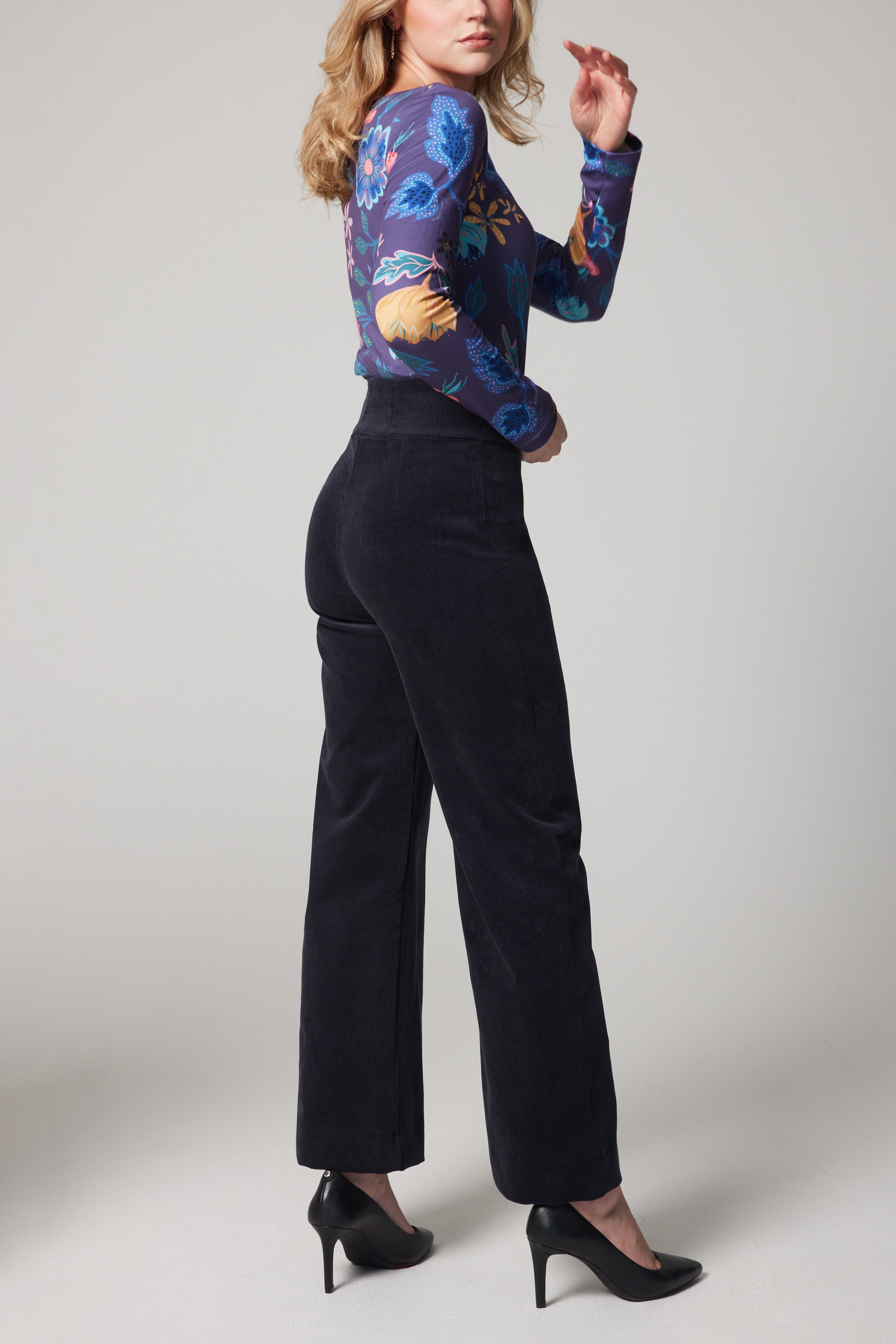 High-Rise Corduroy Straight Leg Pants - Dark Navy