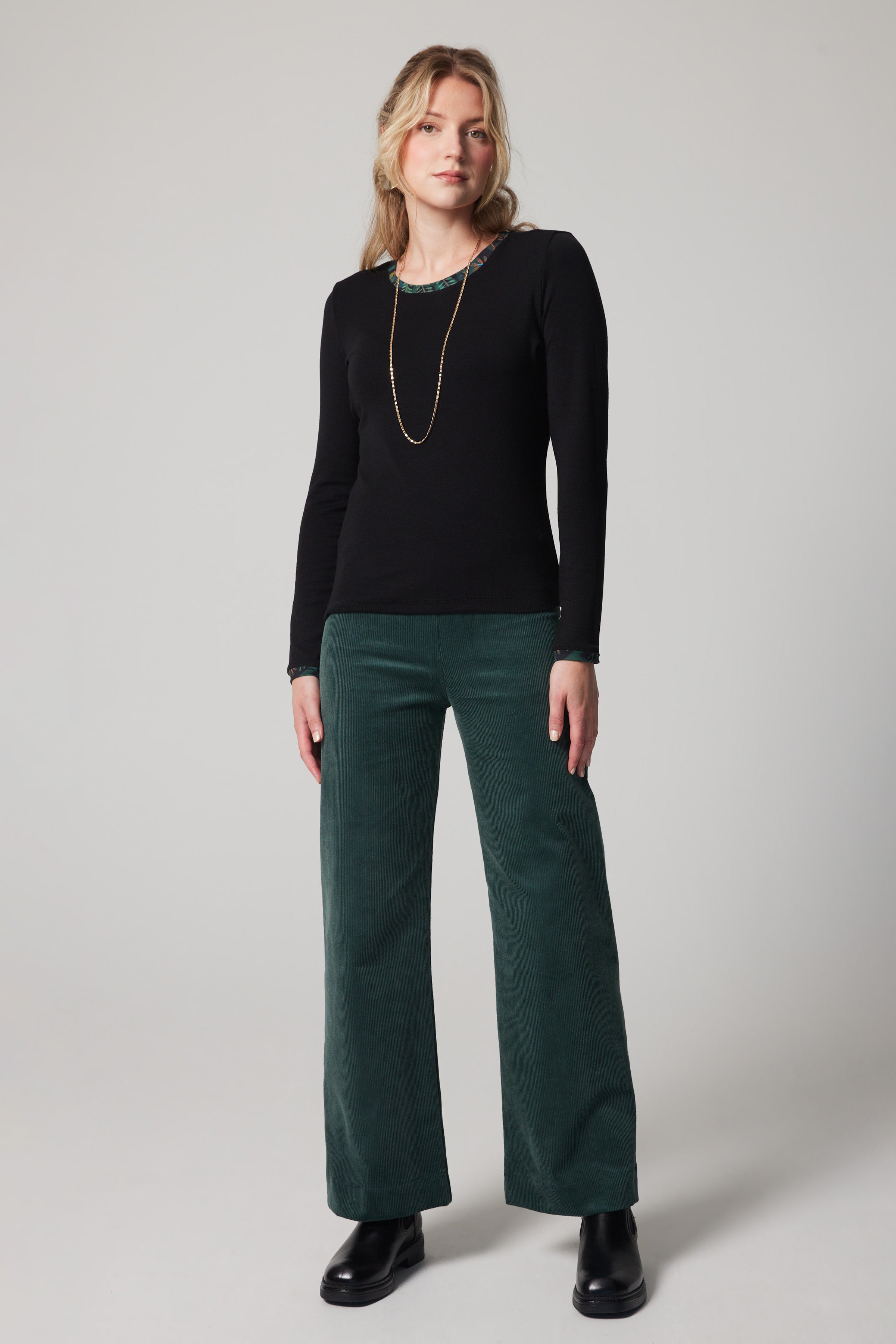 High-Rise Corduroy Straight Leg Pants - Green