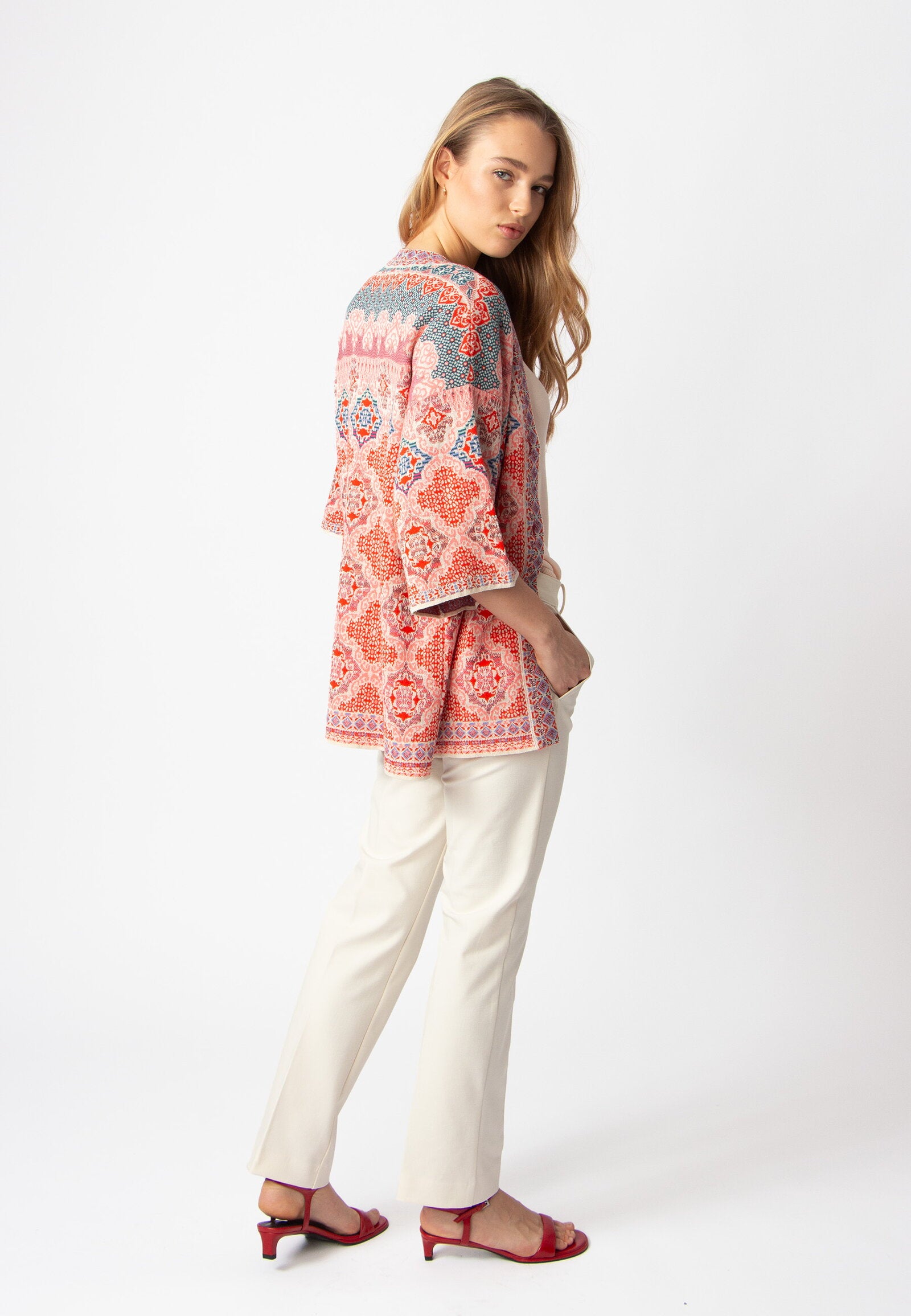 Long Cardigan, Morocco Pattern - Coral