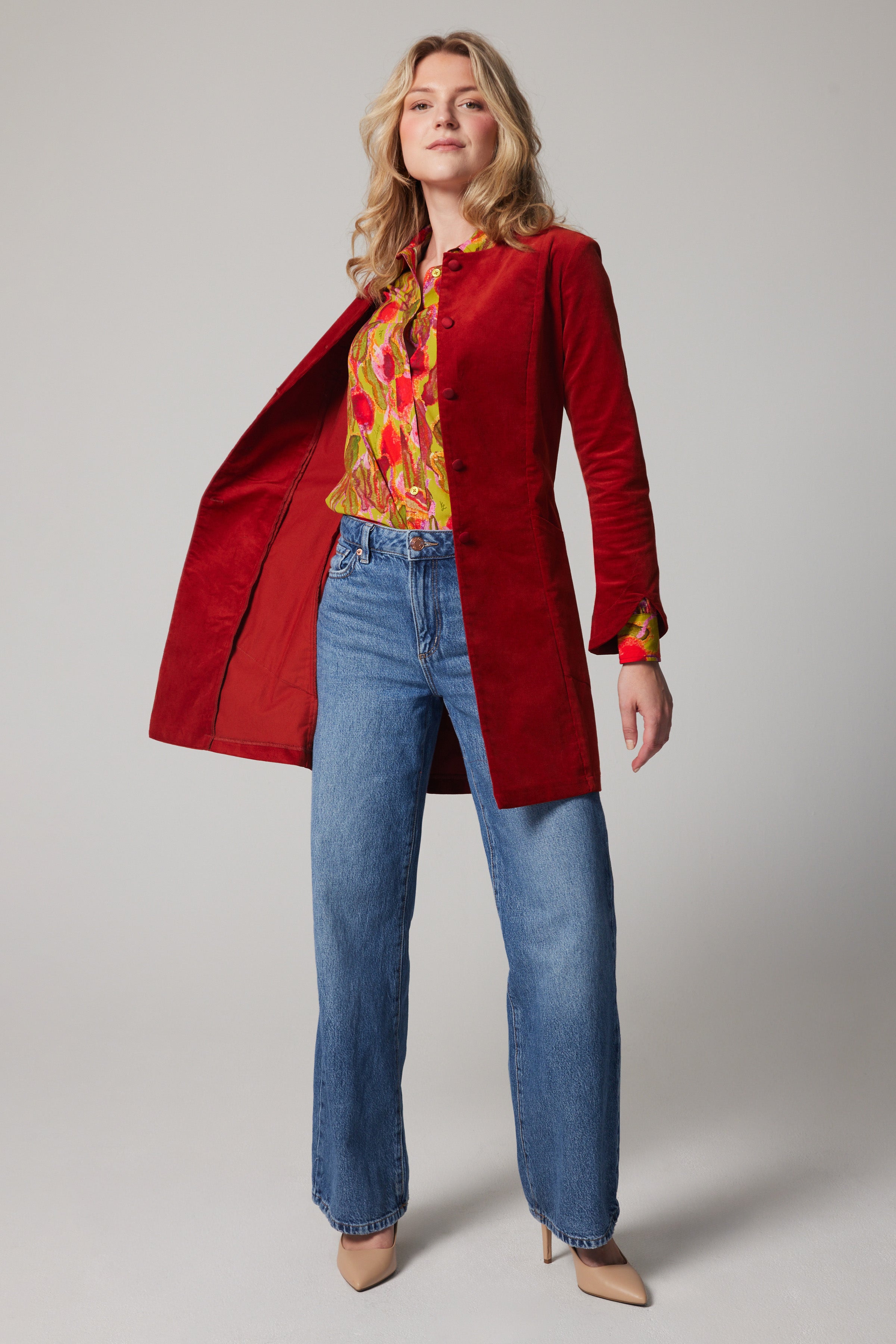 Manteau Mystère en velours côtelé – Rouge brique