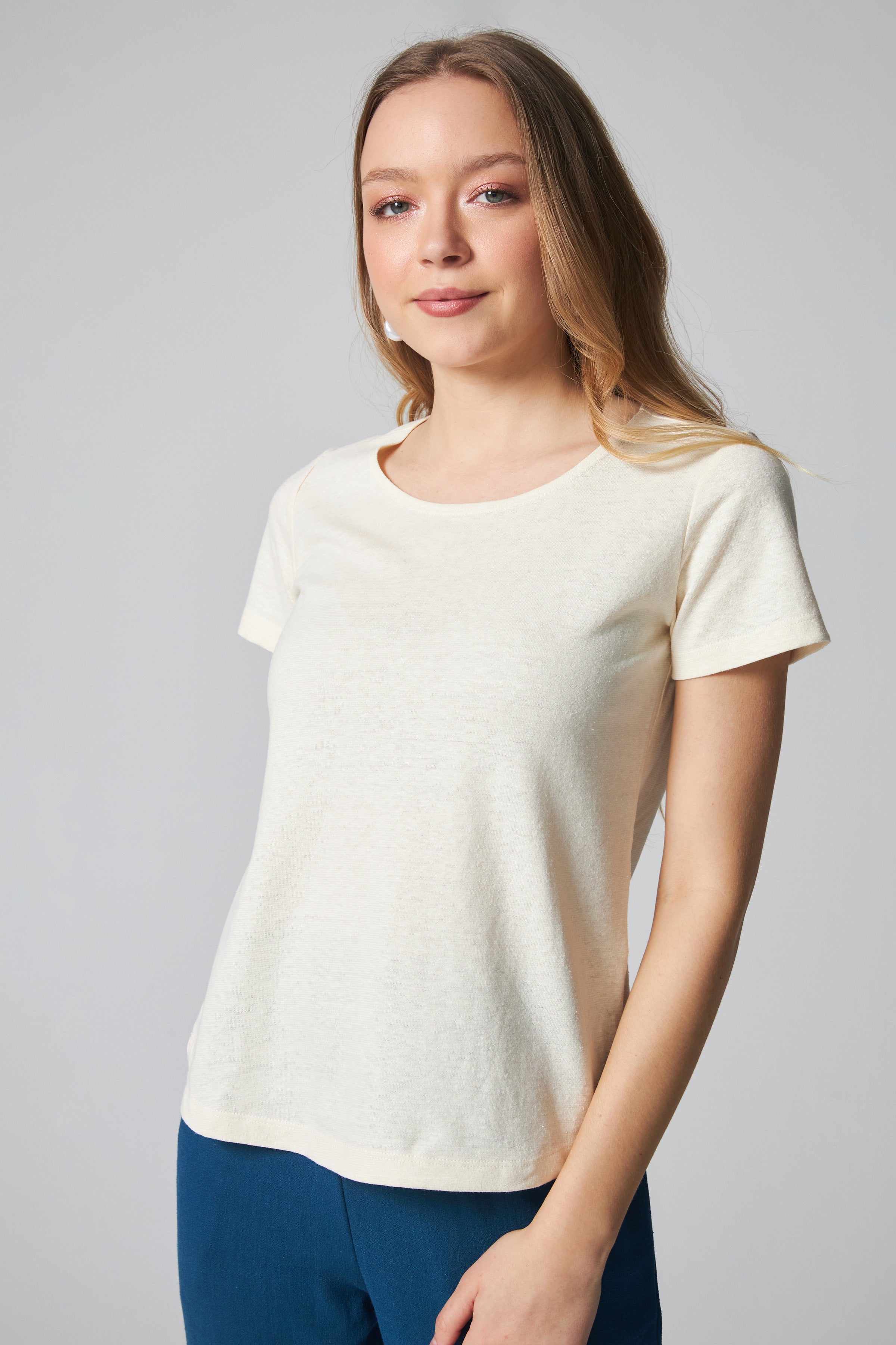 Hemp Scoop Neck T-Shirt - Cream