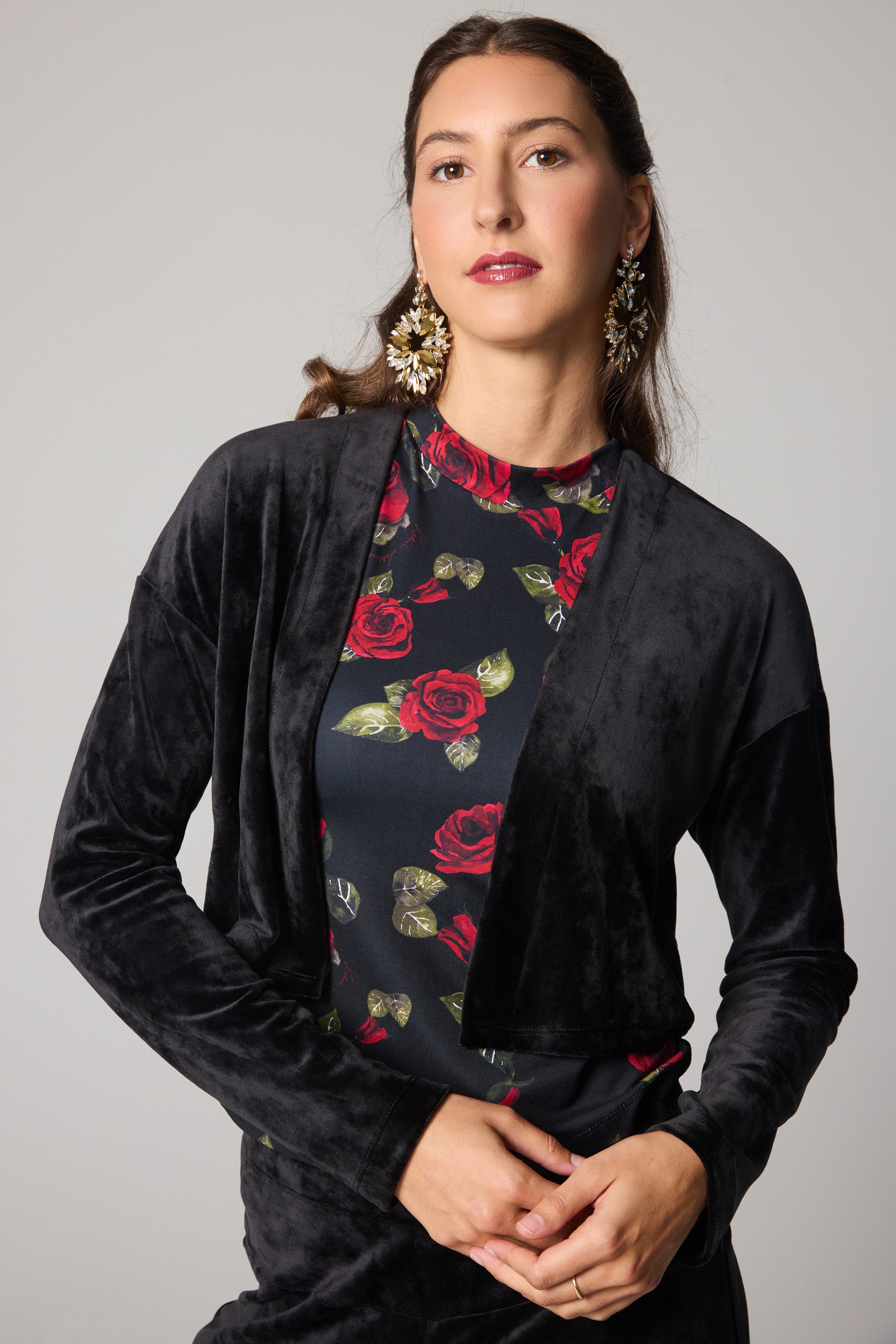 Short Velvet Cardigan - Black
