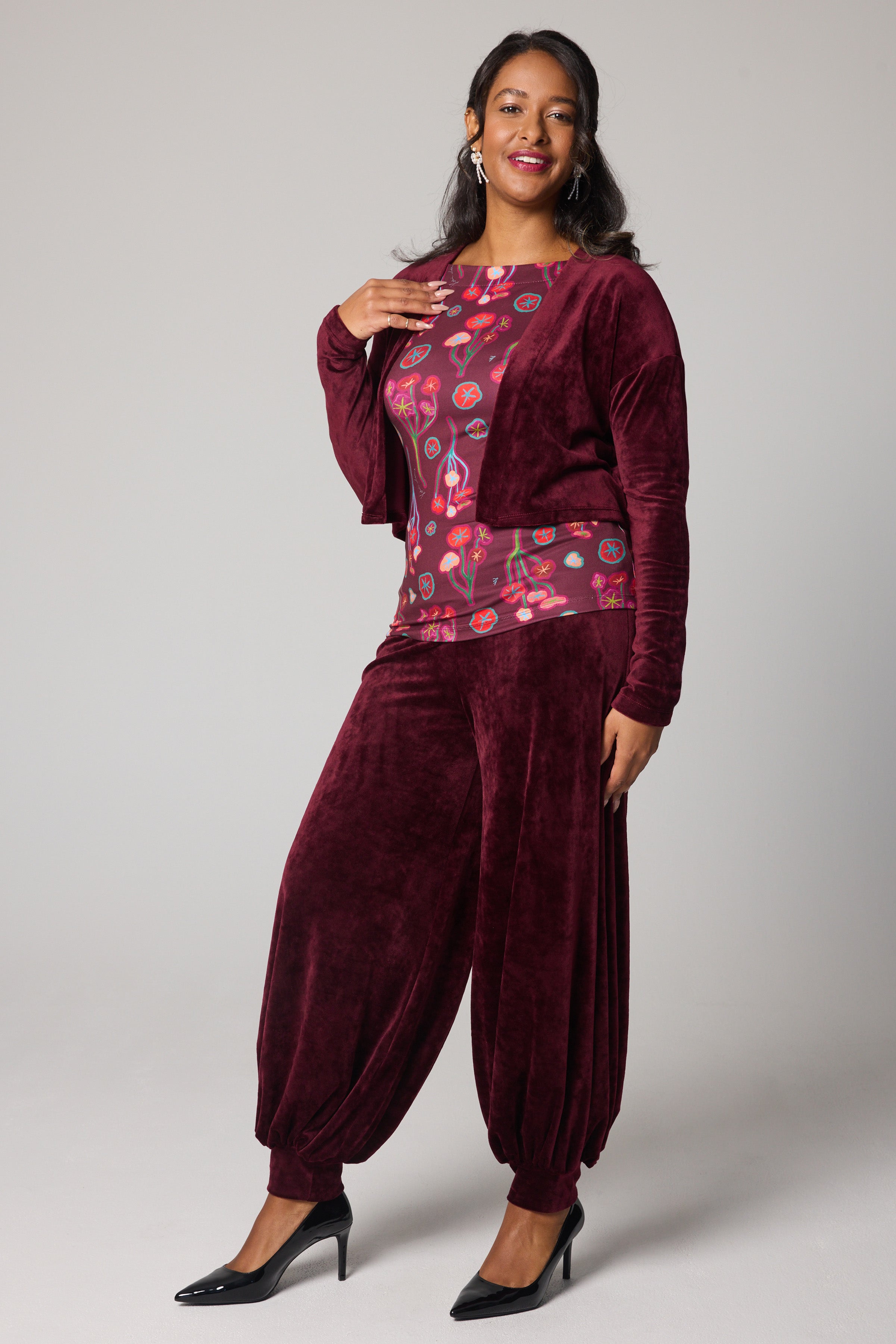 Short Velvet Cardigan - Burgundy