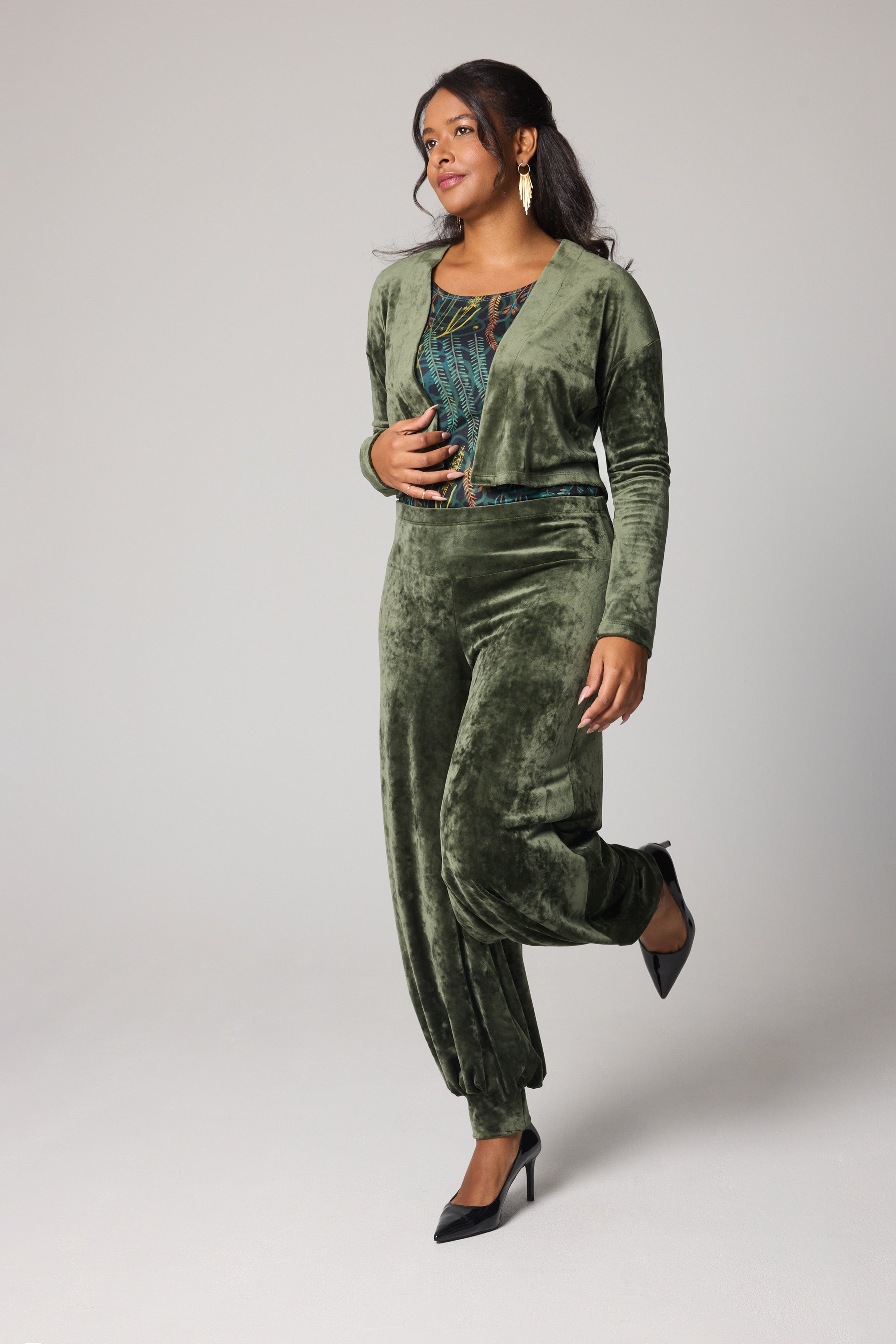 Short Velvet Cardigan - Green