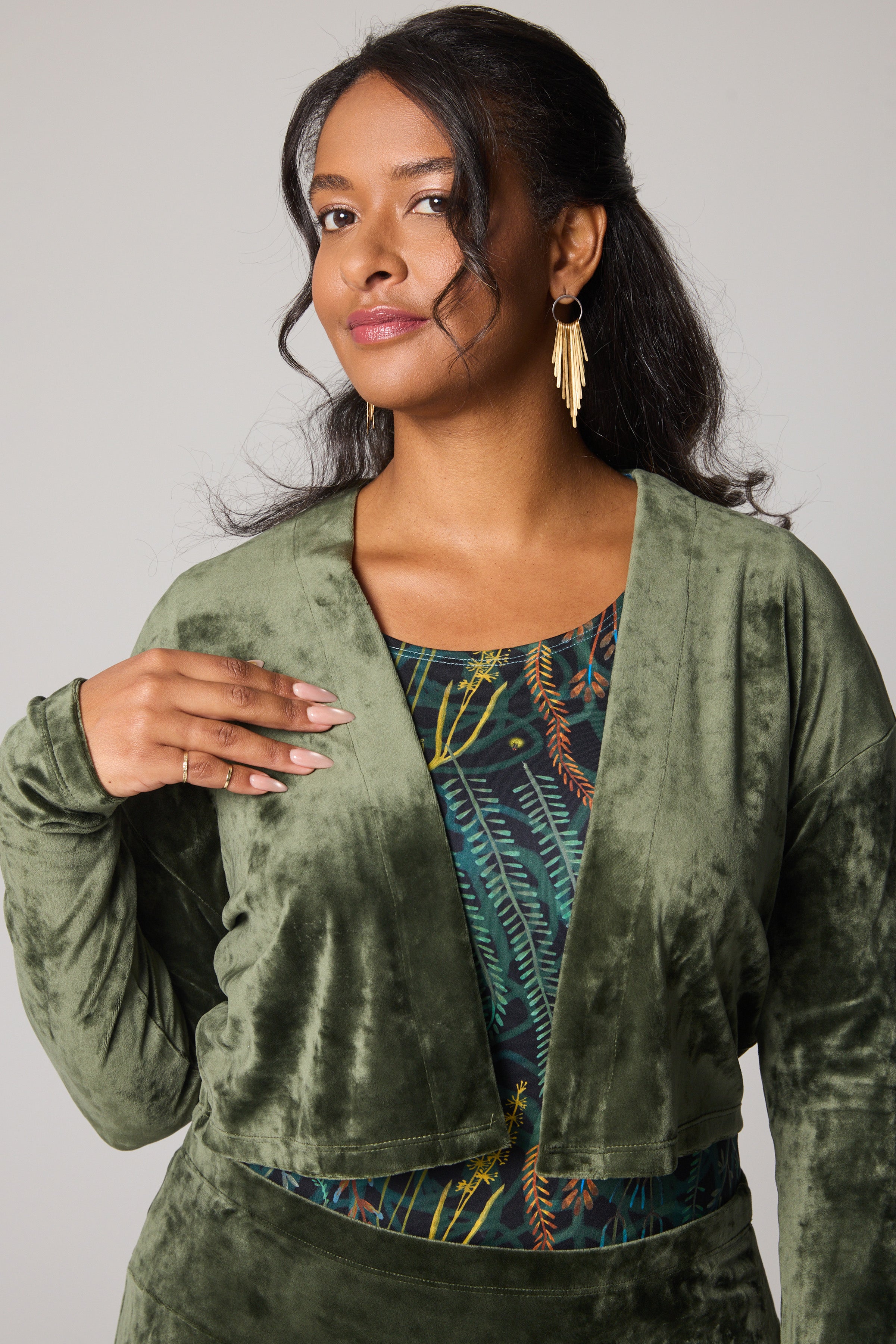 Short Velvet Cardigan - Green