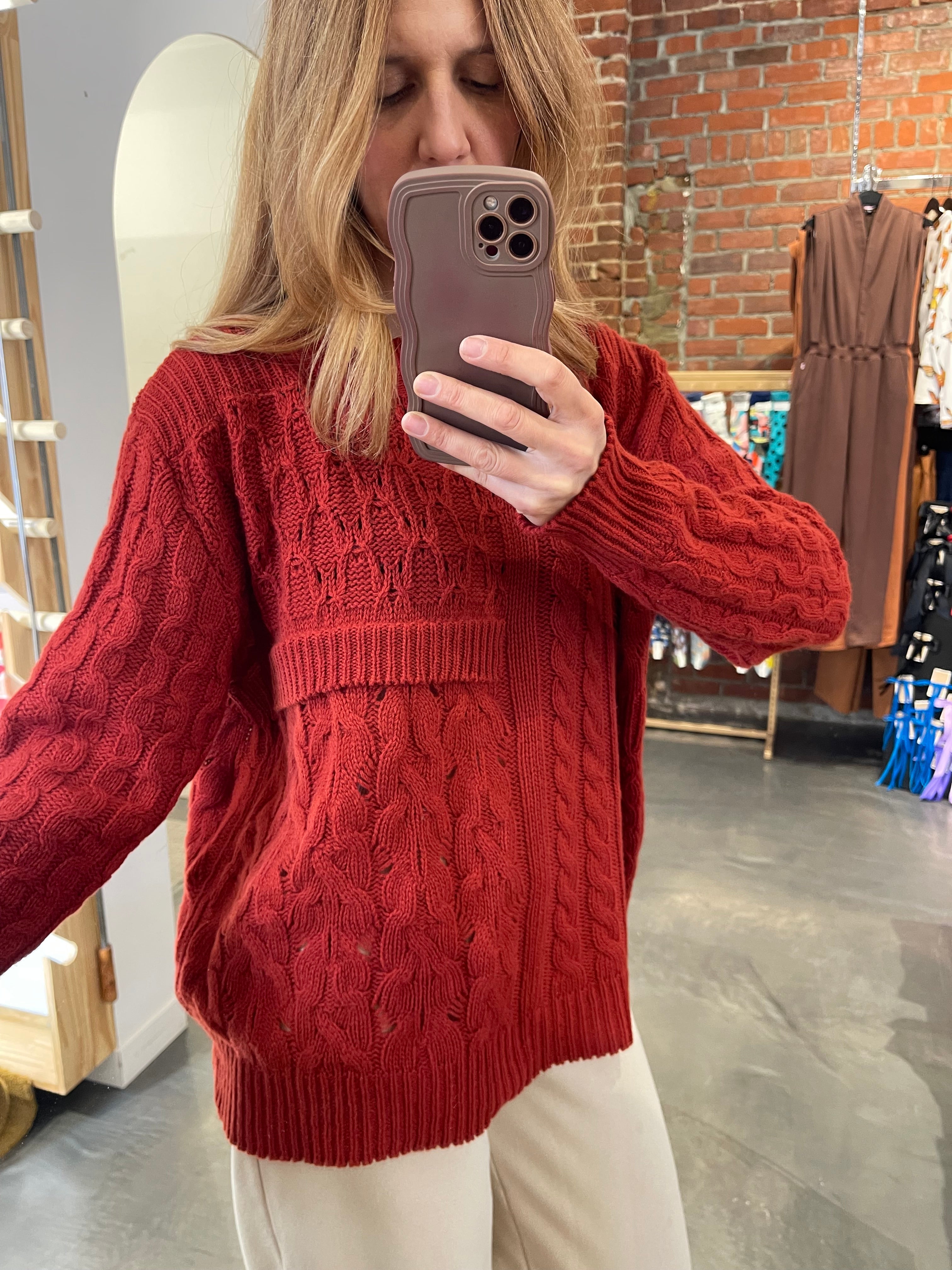 Pullover, Structure Pattern - Red