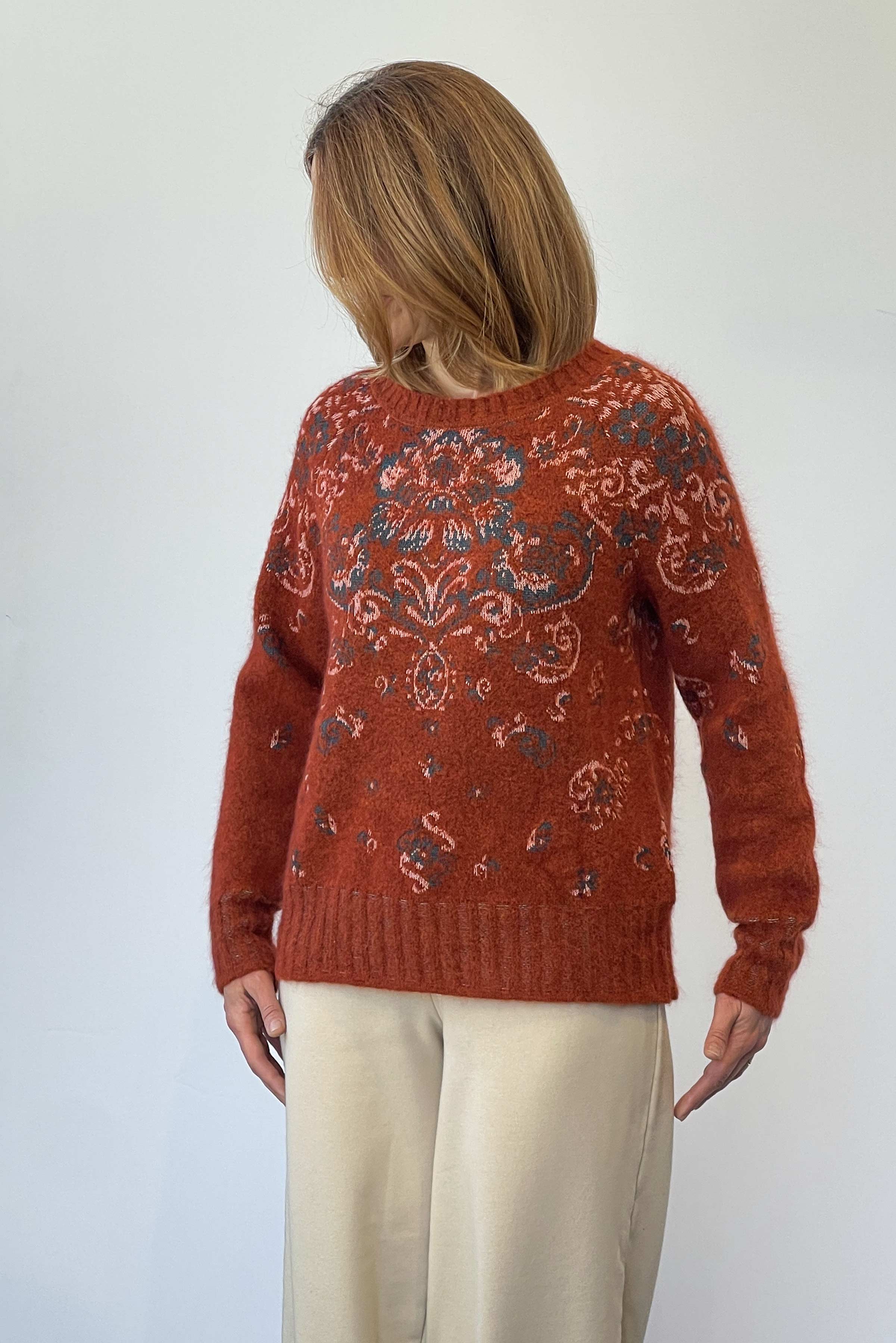 Mohair Pullover, Brocade Pattern - Rust