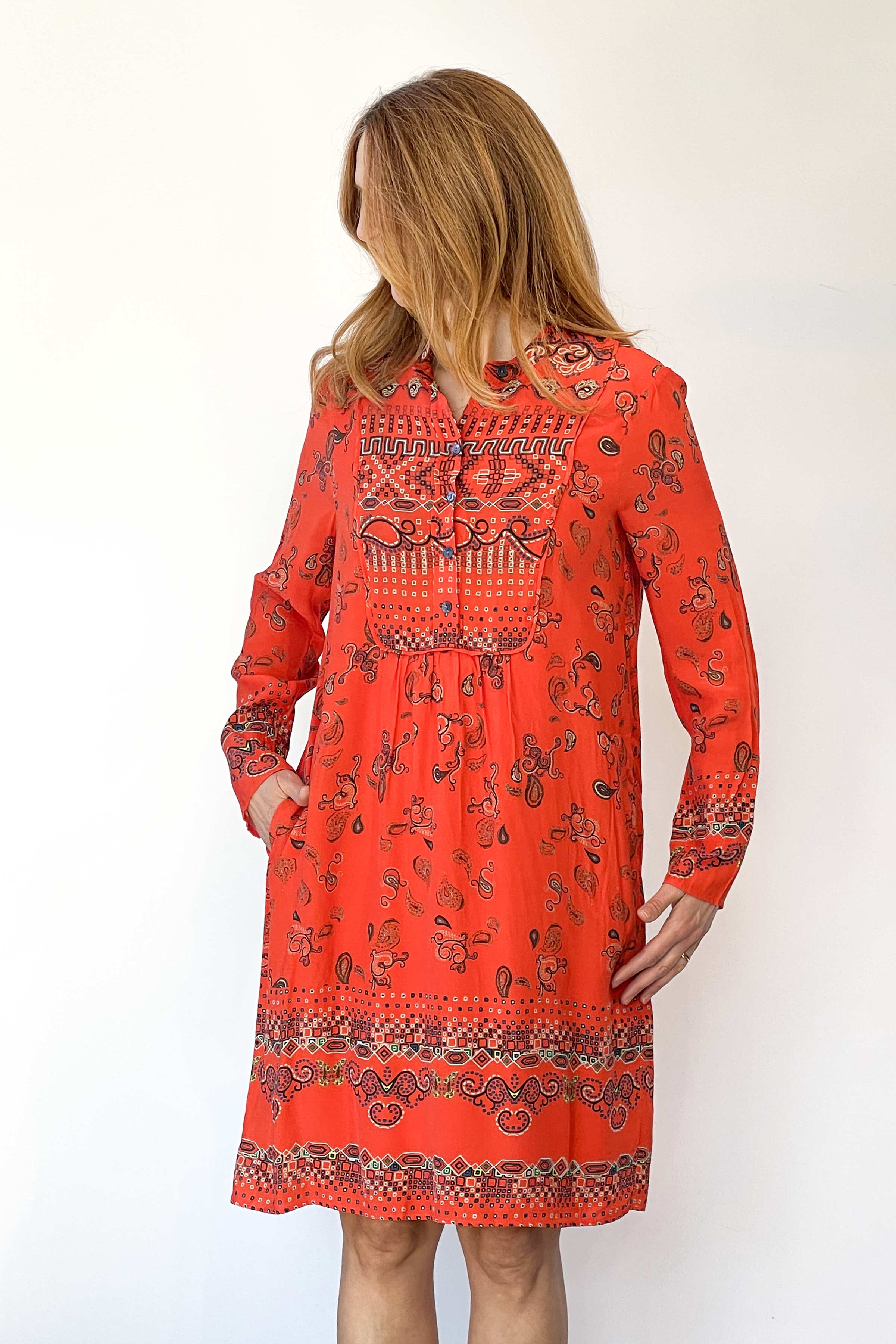 Dress, Printed Pattern - Orange