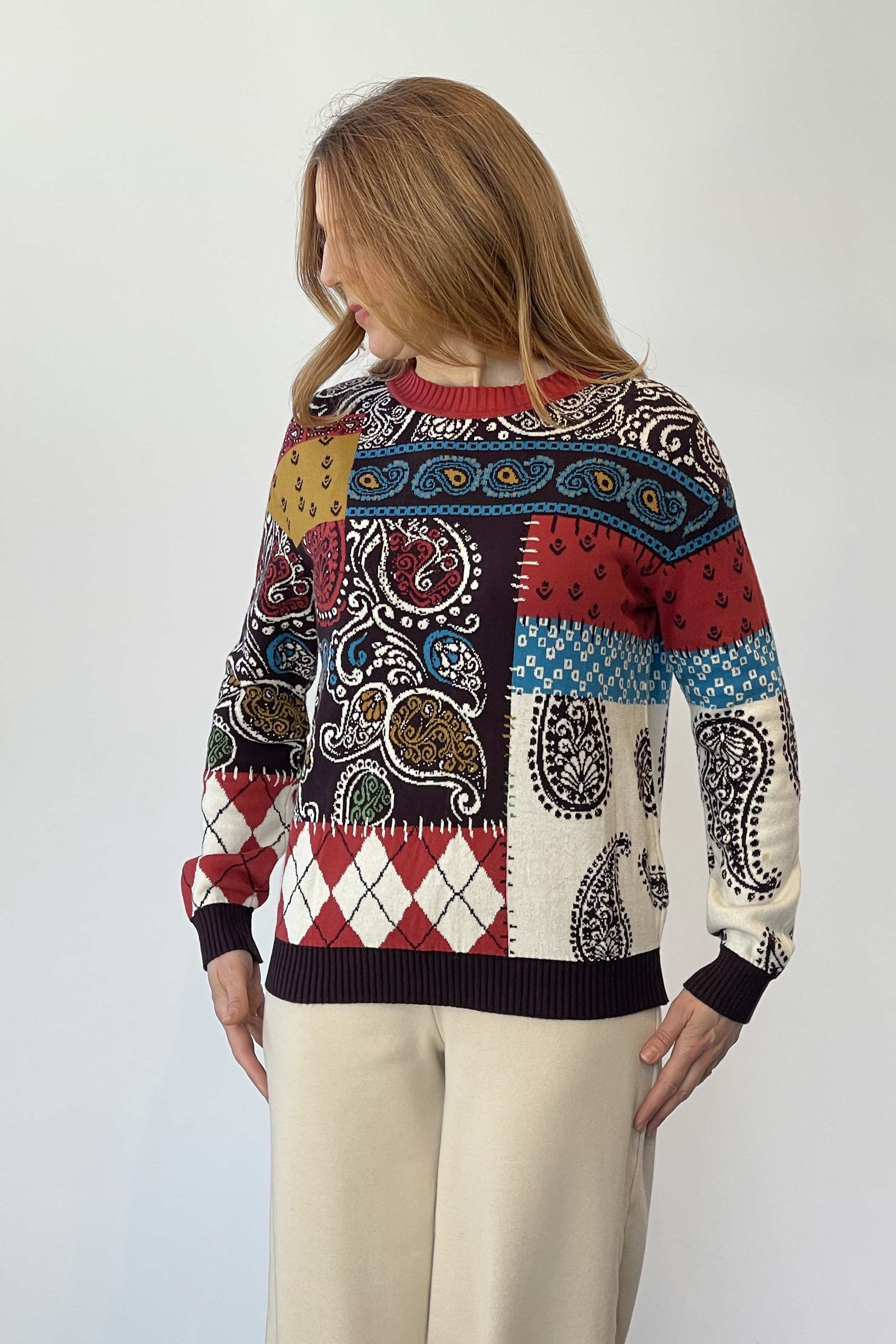 Patchwork Pullover - brown-red