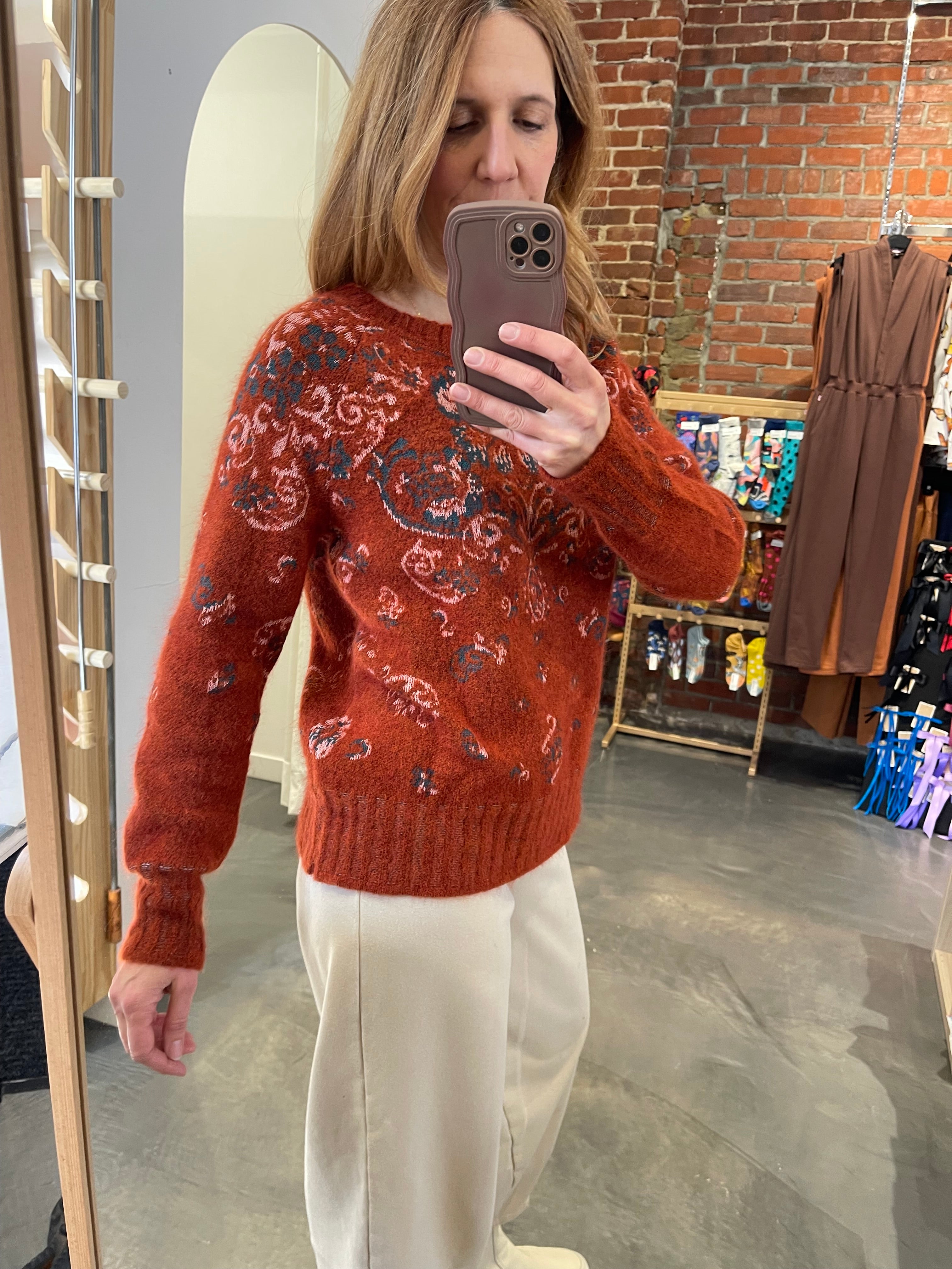 Mohair Pullover, Brocade Pattern - Rust