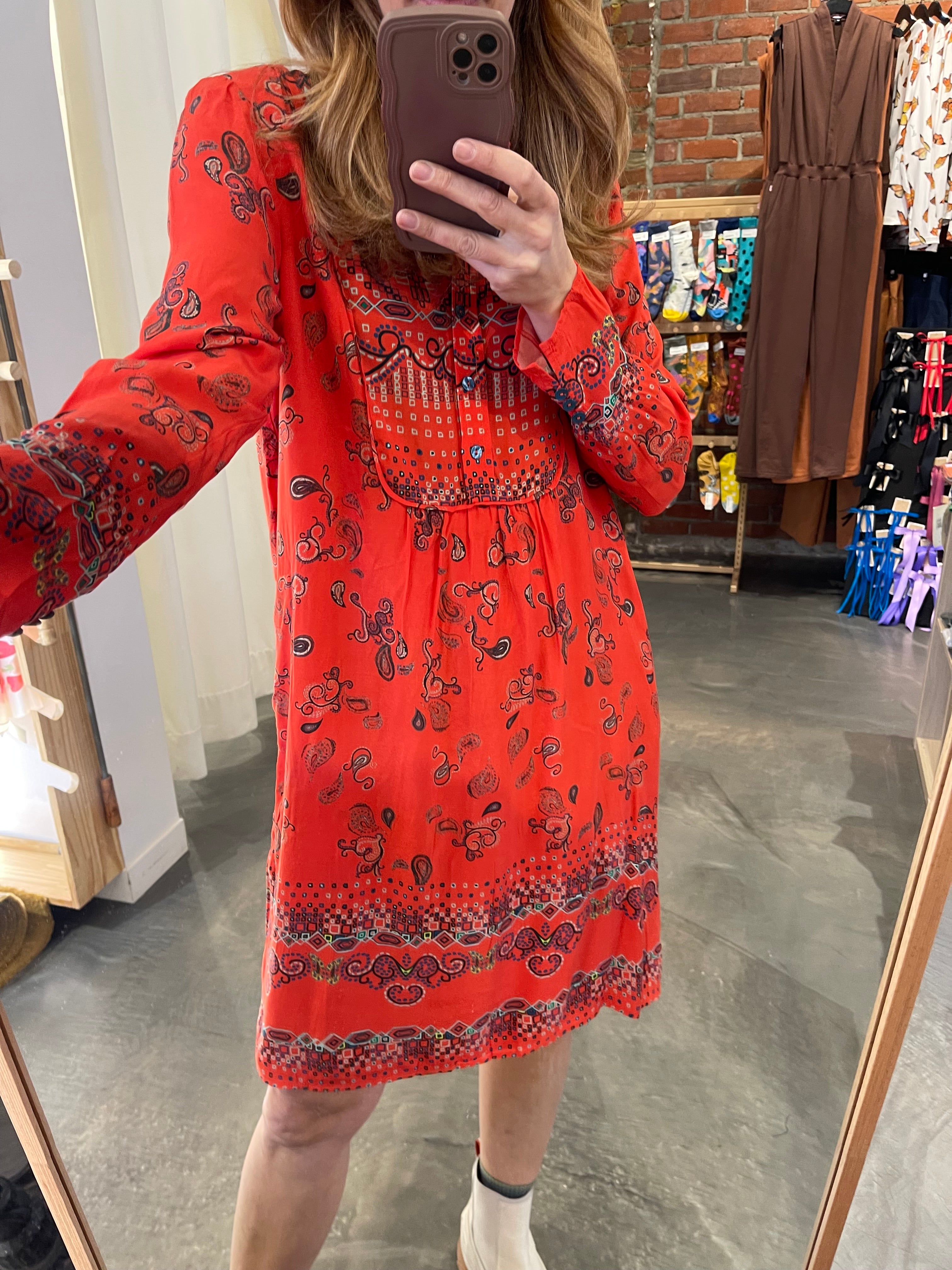 Dress, Printed Pattern - Orange