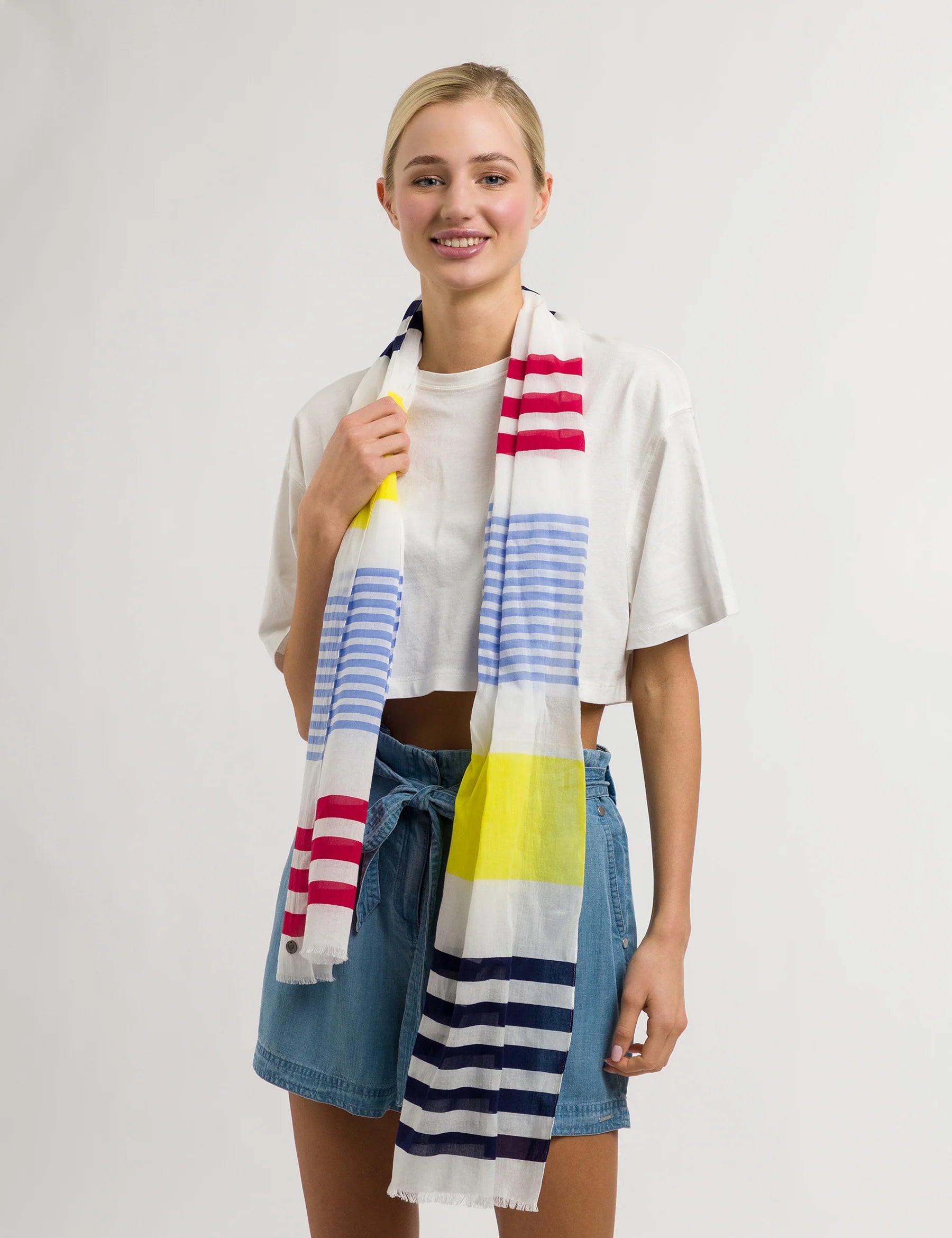 Fraas, COTTON SCARF WITH COLOUR BLOCKING DESIGN - Pure Blue