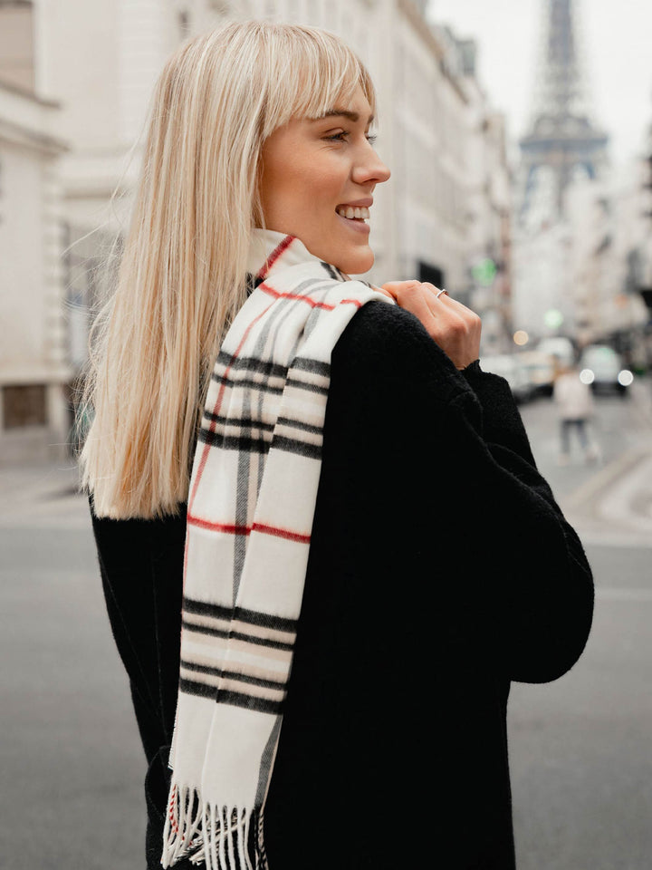 FRAAS Classic Plaid Cashmink Scarf - Off White, view 6