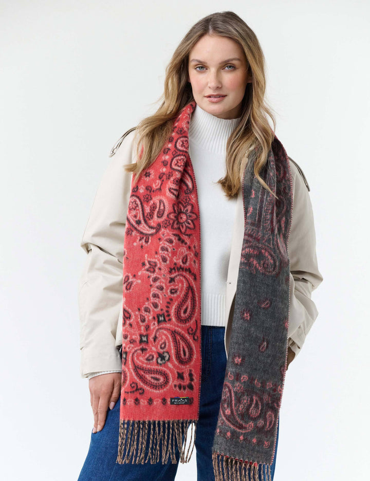 FRAAS Reversible Paisley Cashmink Scarf - True Red, view 1