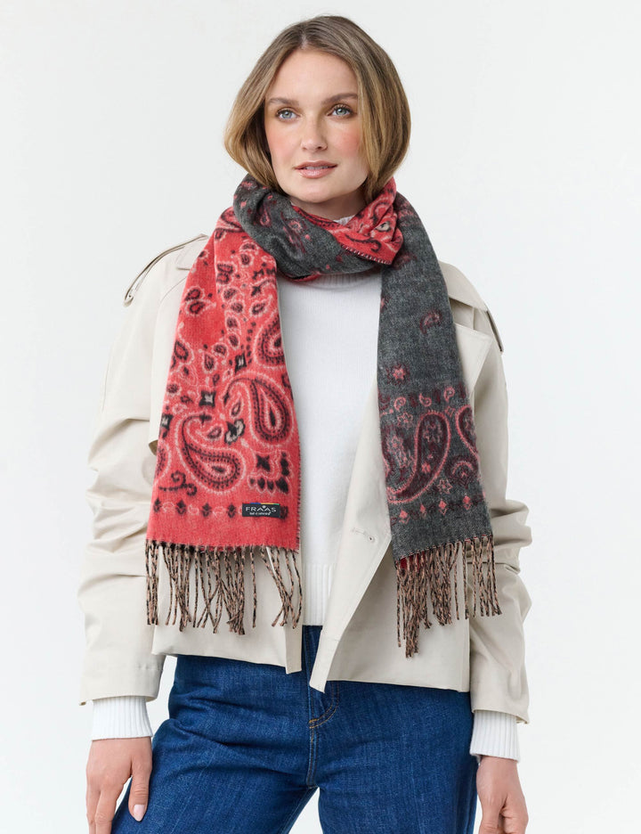 FRAAS Reversible Paisley Cashmink Scarf - True Red, view 6