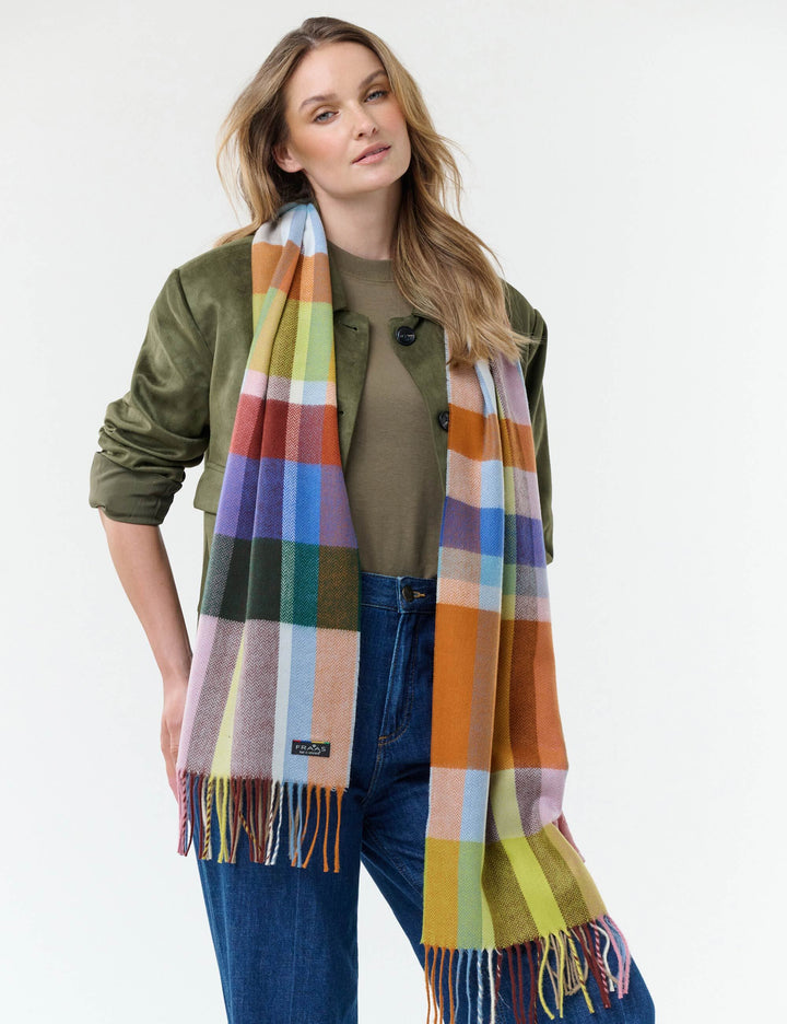 FRAAS Herringbone Check Cashmink Scarf - Zen Blue, view 1