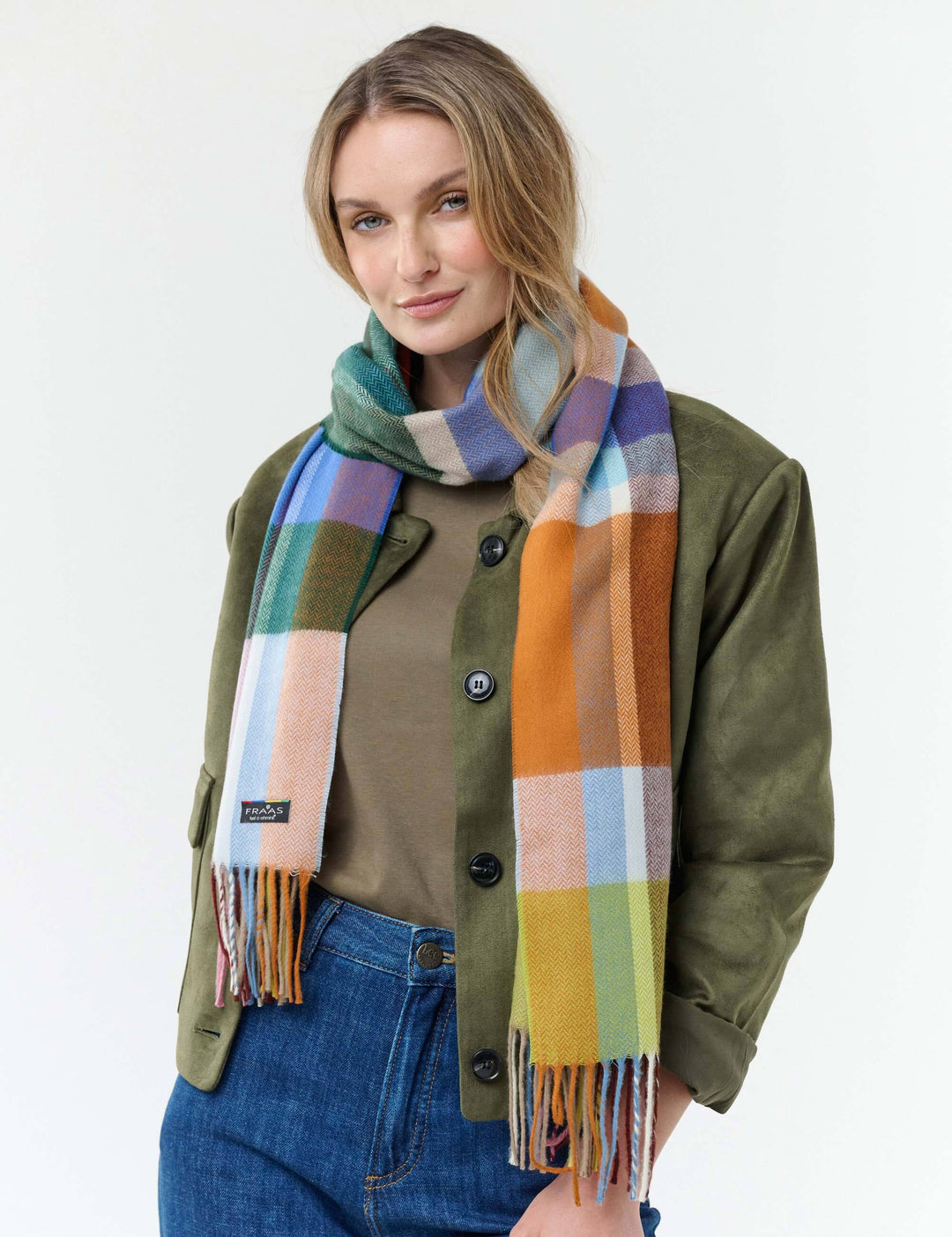 FRAAS Herringbone Check Cashmink Scarf - Zen Blue, view 5