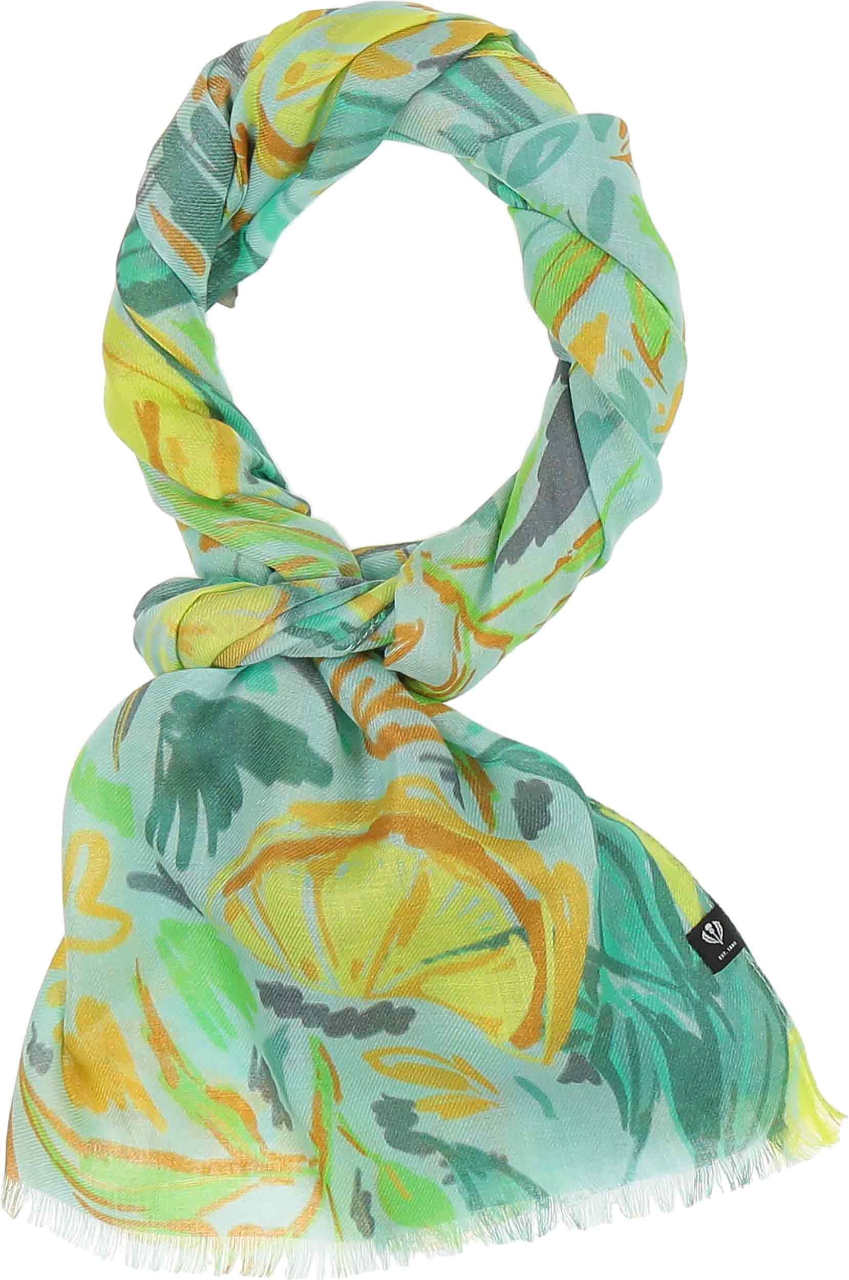 Fraas, SUSTAINABILITY EDITION LEMONS ALL AROUND VISCOSE SCARF - Turquoise