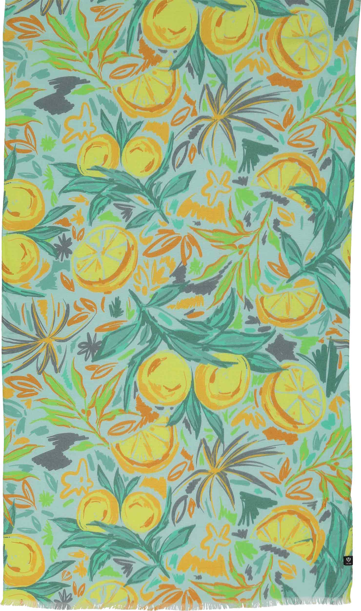 Fraas, SUSTAINABILITY EDITION LEMONS ALL AROUND VISCOSE SCARF - Turquoise