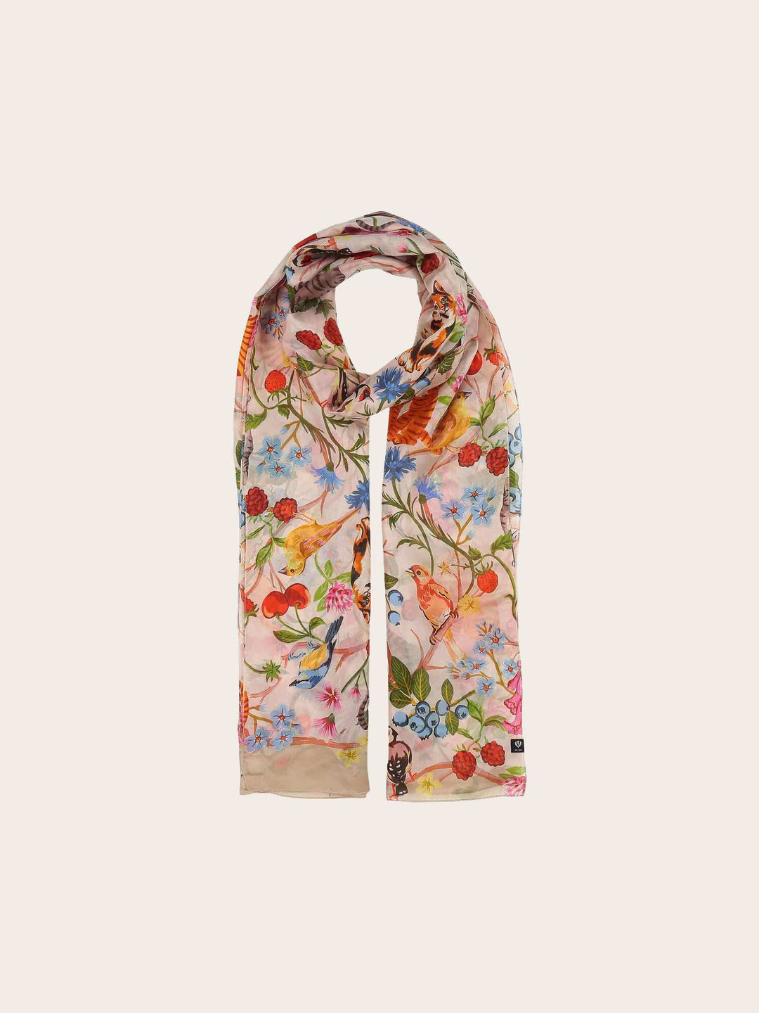 XL SILK STOLE WITH PLANT AND ANIMAL DESIGN - Light