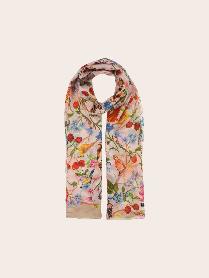 XL SILK STOLE WITH PLANT AND ANIMAL DESIGN - Light