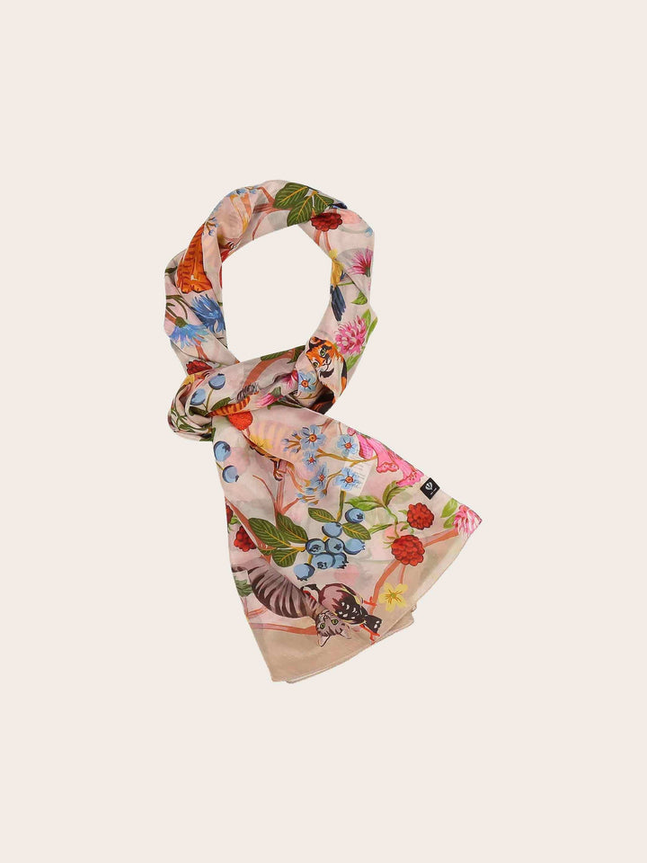 XL SILK STOLE WITH PLANT AND ANIMAL DESIGN - Light