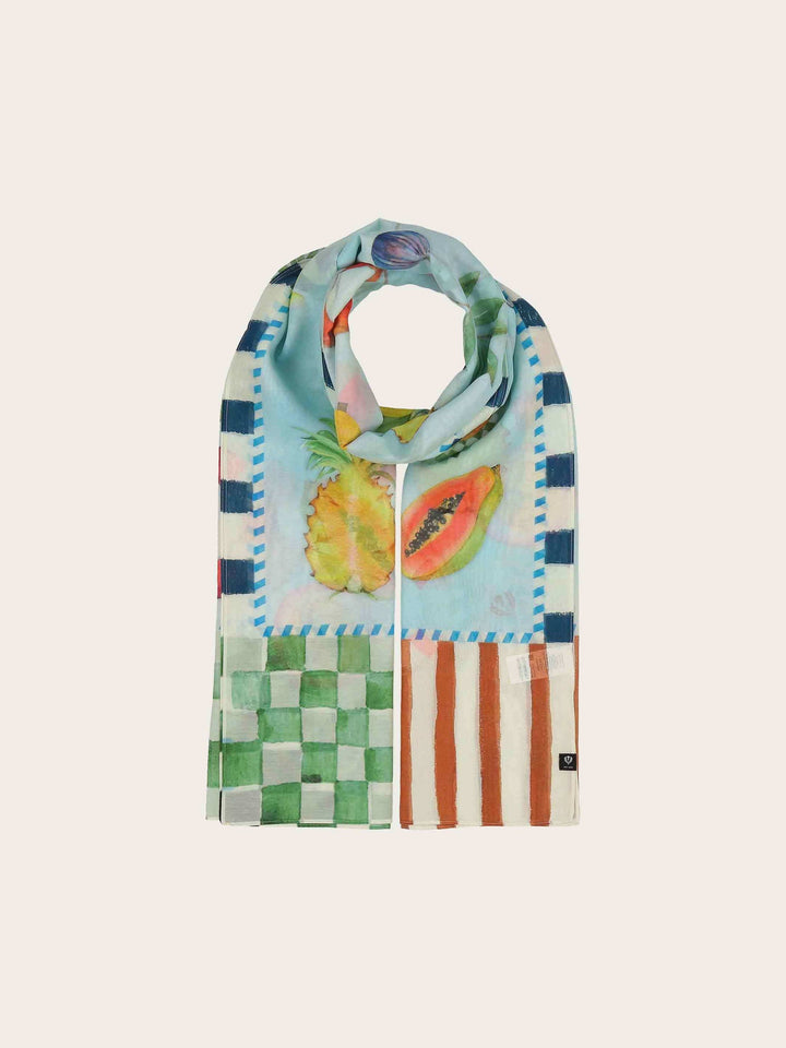 Silk Blend Scarf - Light Blue Vacation Motif