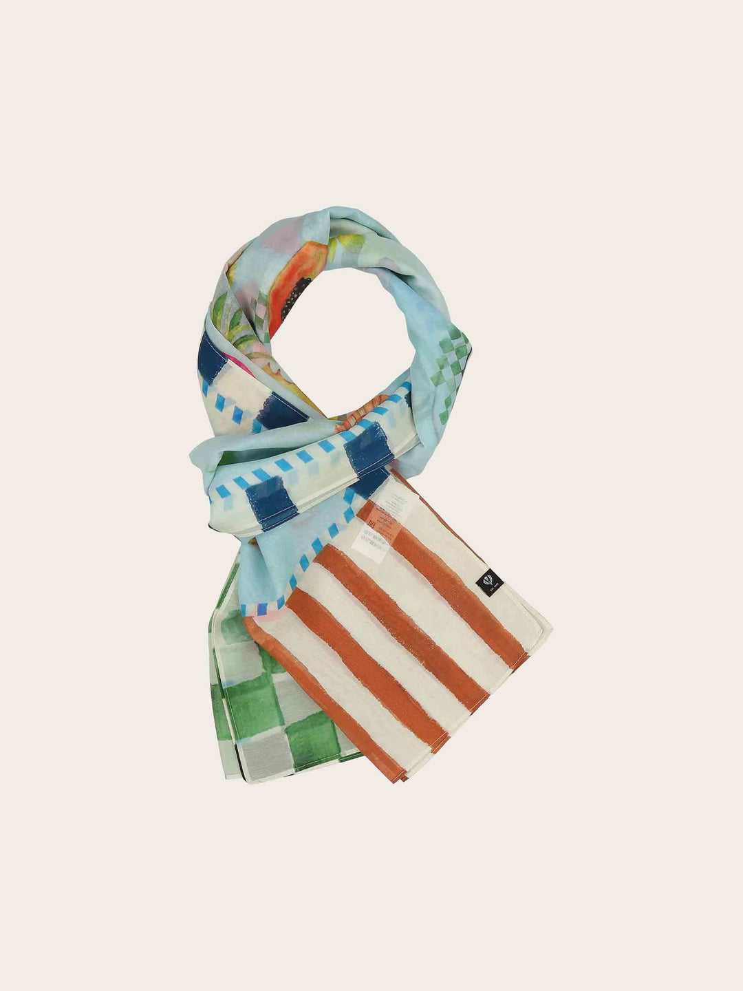 Silk Blend Scarf - Light Blue Vacation Motif
