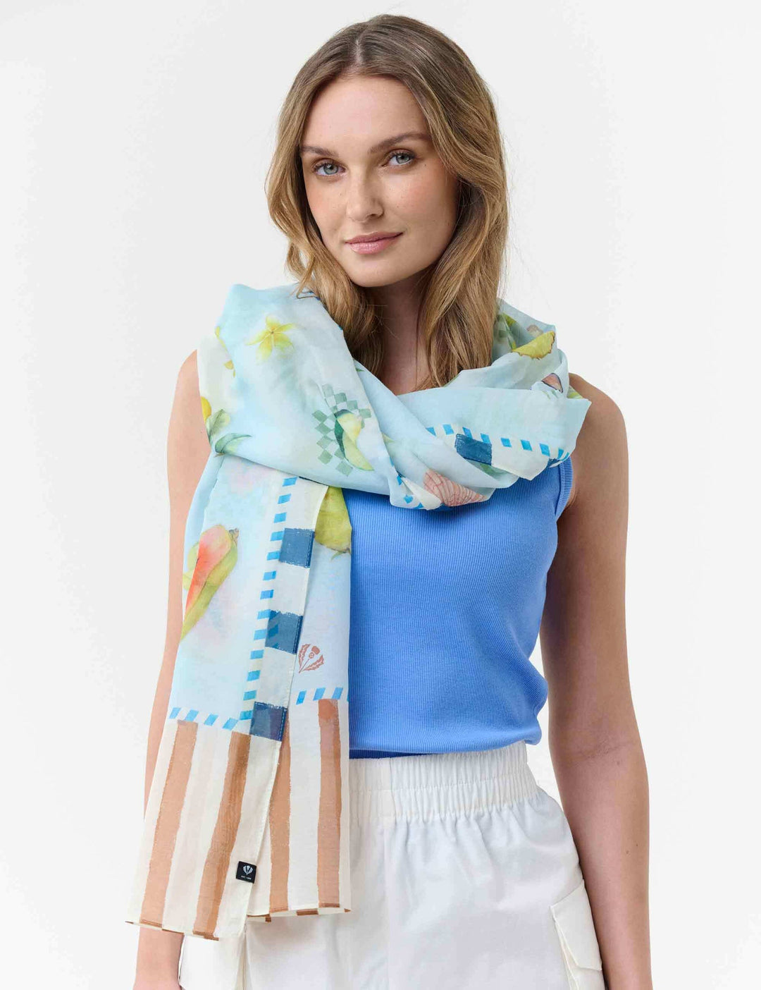 Silk Blend Scarf - Light Blue Vacation Motif