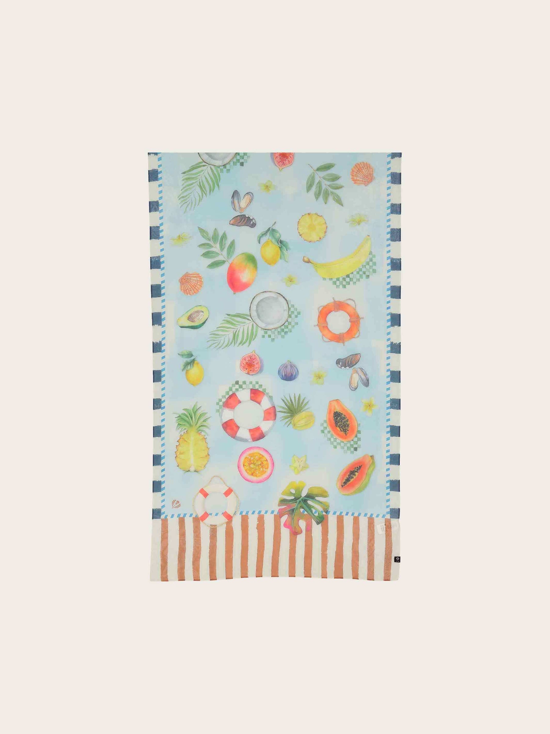 Silk Blend Scarf - Light Blue Vacation Motif