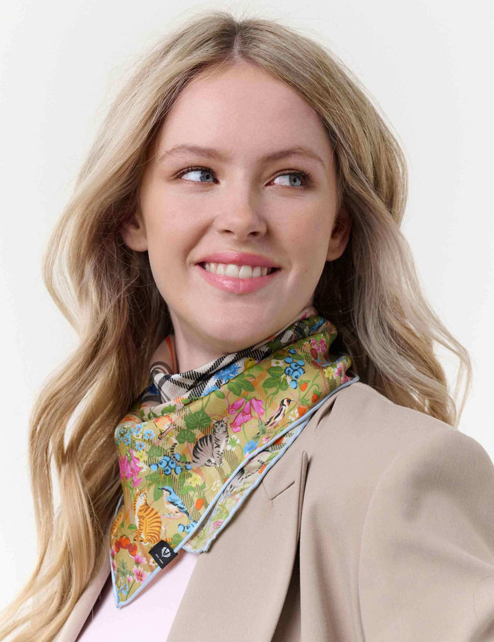 SILK NECKERCHIEF WITH FRAAS PLAID AND ANIMAL PRINT