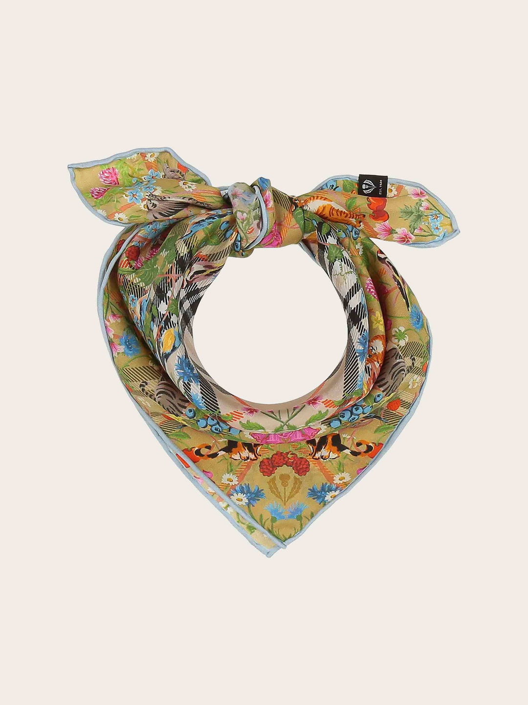 SILK NECKERCHIEF WITH FRAAS PLAID AND ANIMAL PRINT