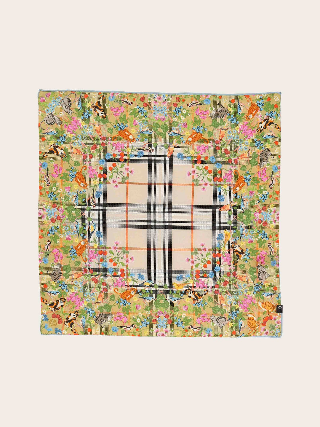 SILK NECKERCHIEF WITH FRAAS PLAID AND ANIMAL PRINT