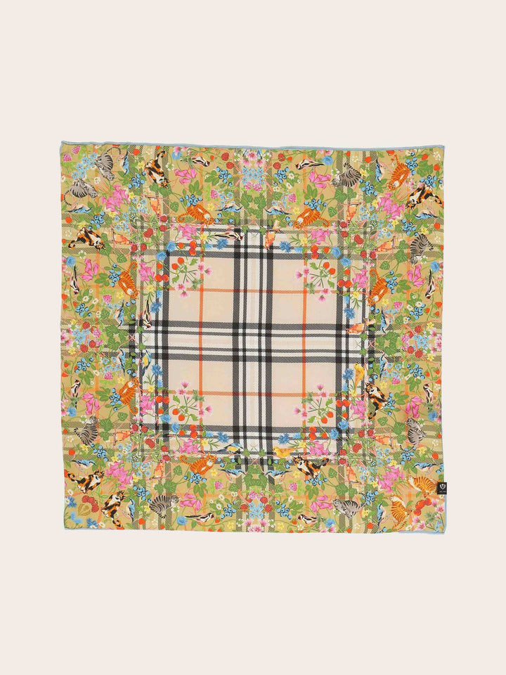 SILK NECKERCHIEF WITH FRAAS PLAID AND ANIMAL PRINT