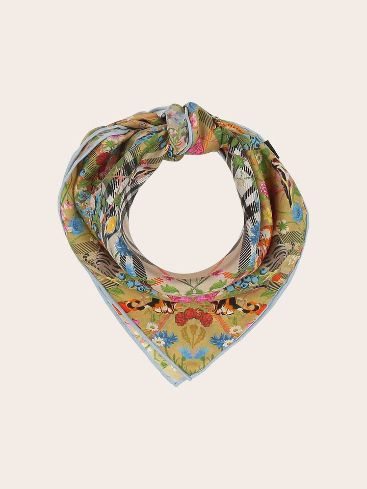 SILK NECKERCHIEF WITH FRAAS PLAID AND ANIMAL PRINT