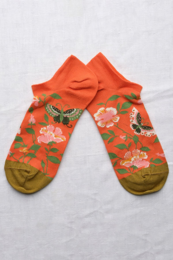 Orange Butterfly Ankle Socks