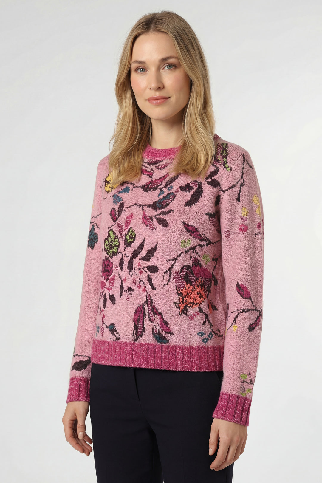 Jacquard Pullover,  Floral Pattern Pomegranate- Light Pink