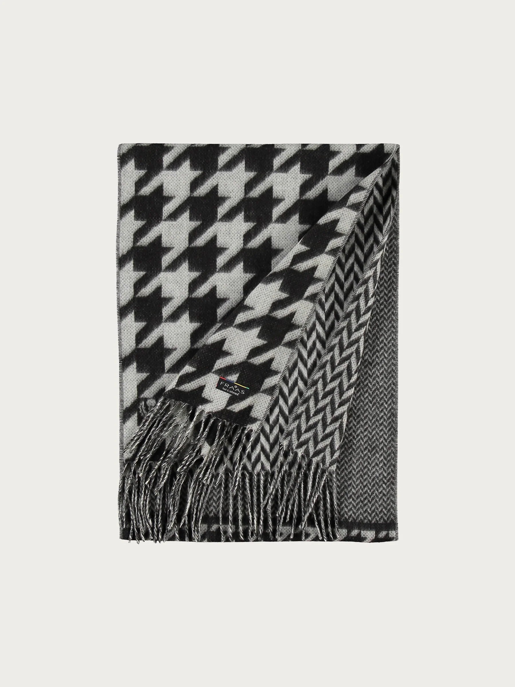 CASHMINK-SCARF WITH HOUNDSTOOTH-MIX - Black