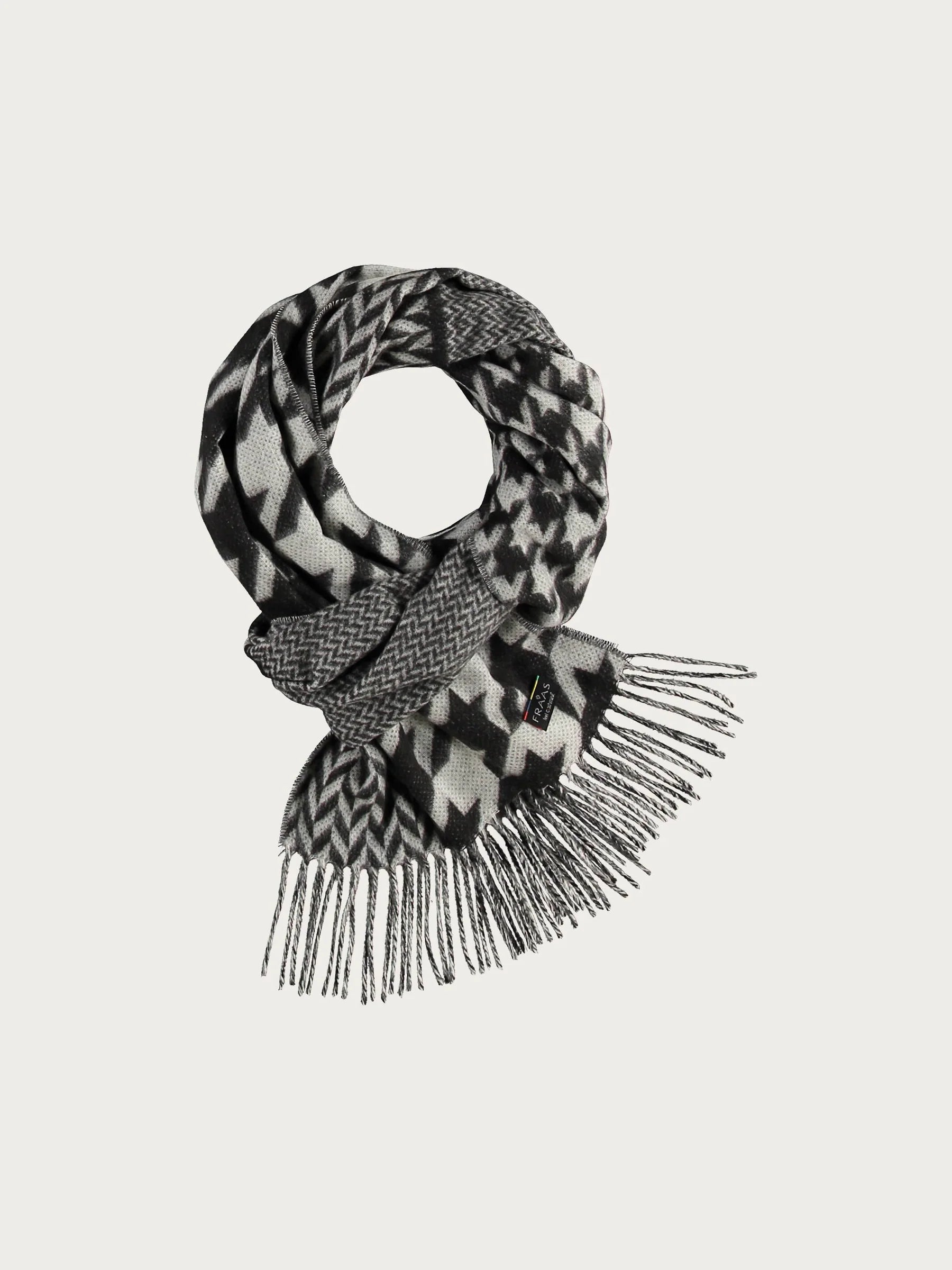 CASHMINK-SCARF WITH HOUNDSTOOTH-MIX - Black