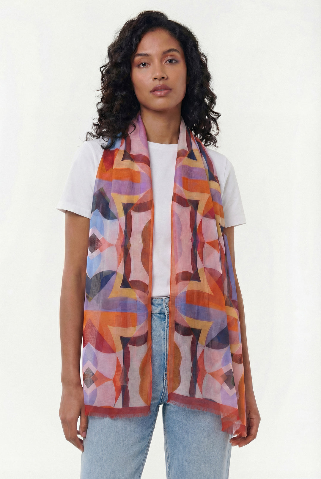 Retro Geometric Pattern Stole - Bird of Paradise