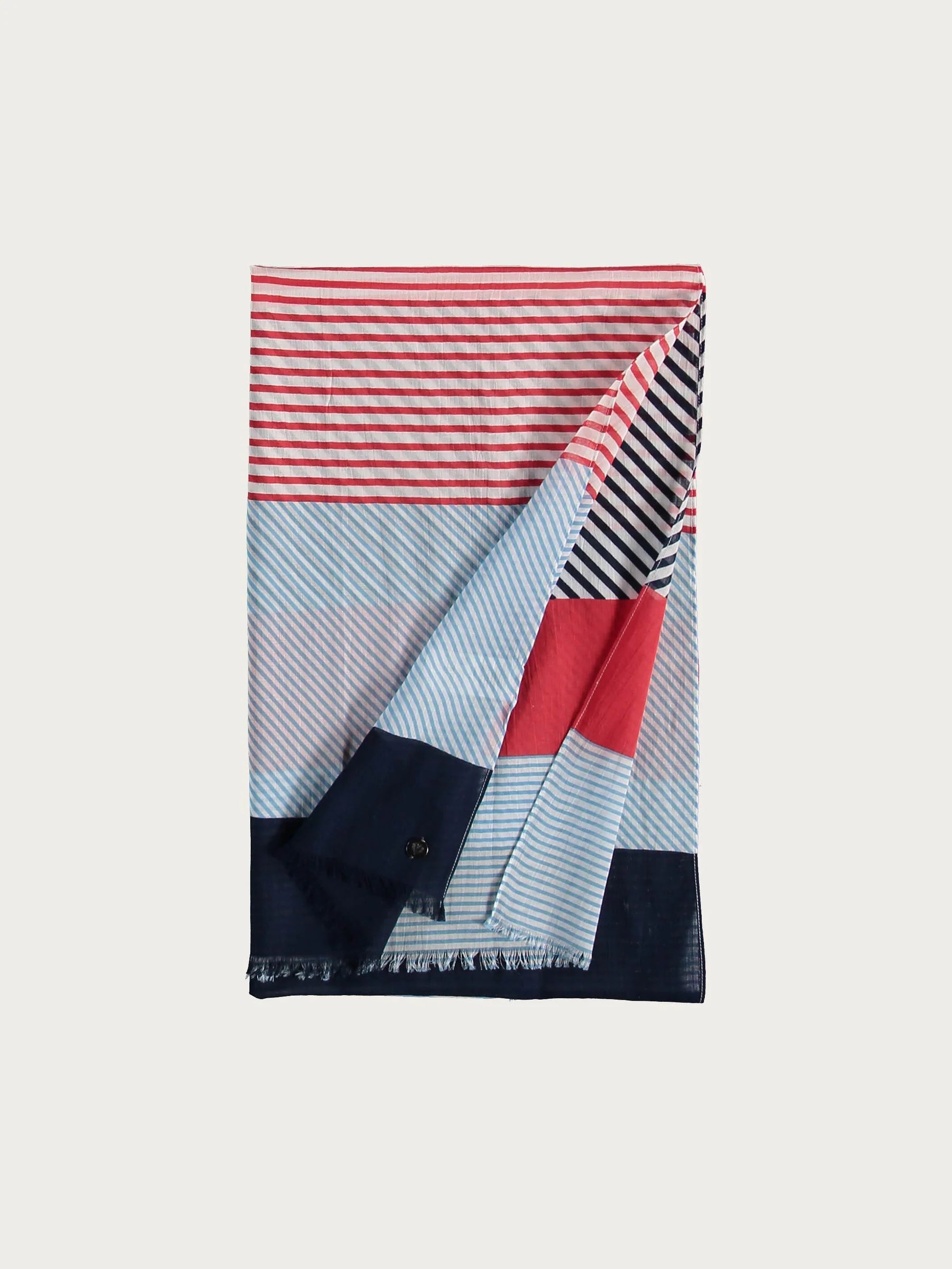 Fraas, COTTON SCARF WITH COLOUR BLOCKING DESIGN - Navy